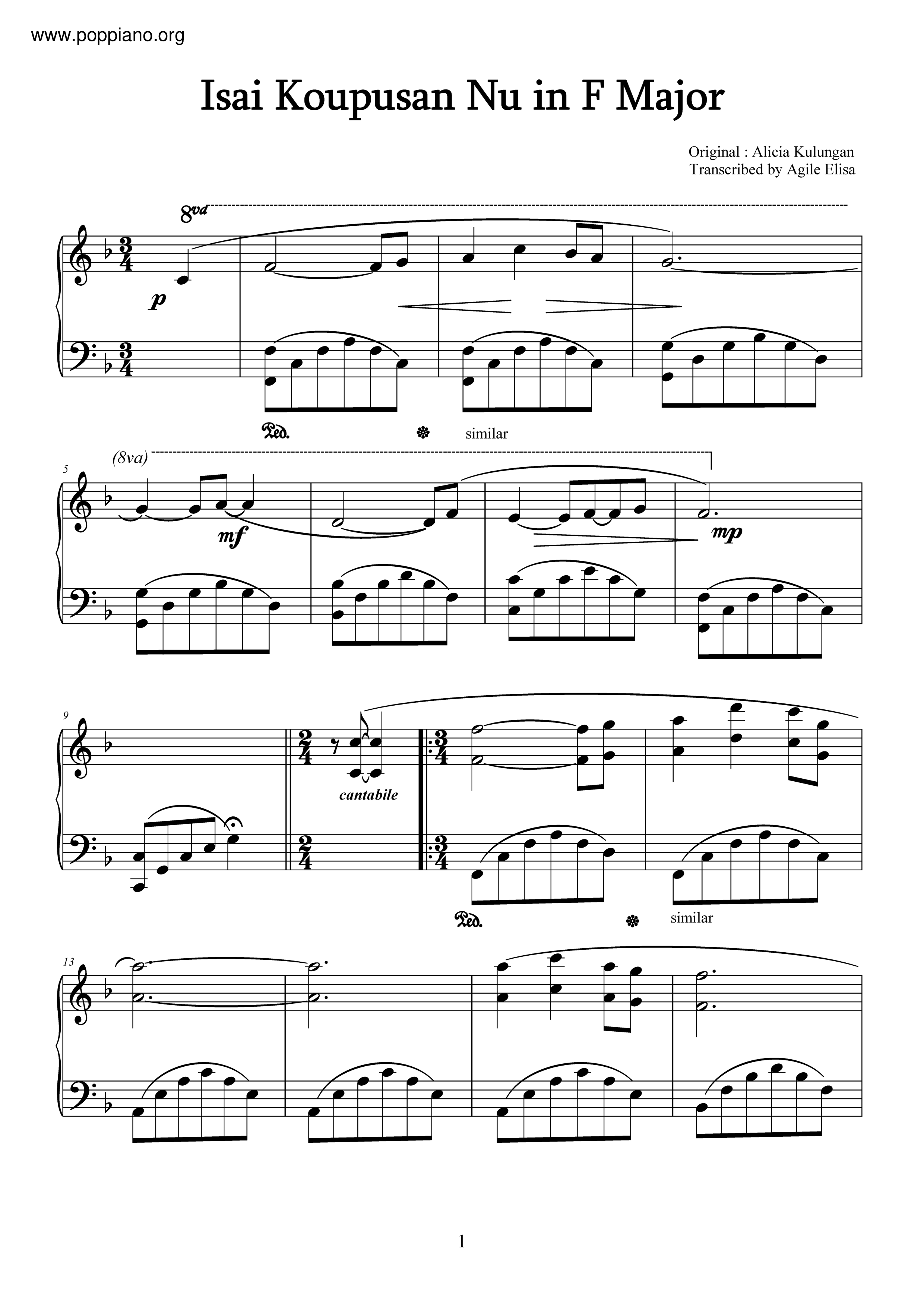 Isai Koupusan Nu (Kadazan Sabahan Song)ピアノ譜