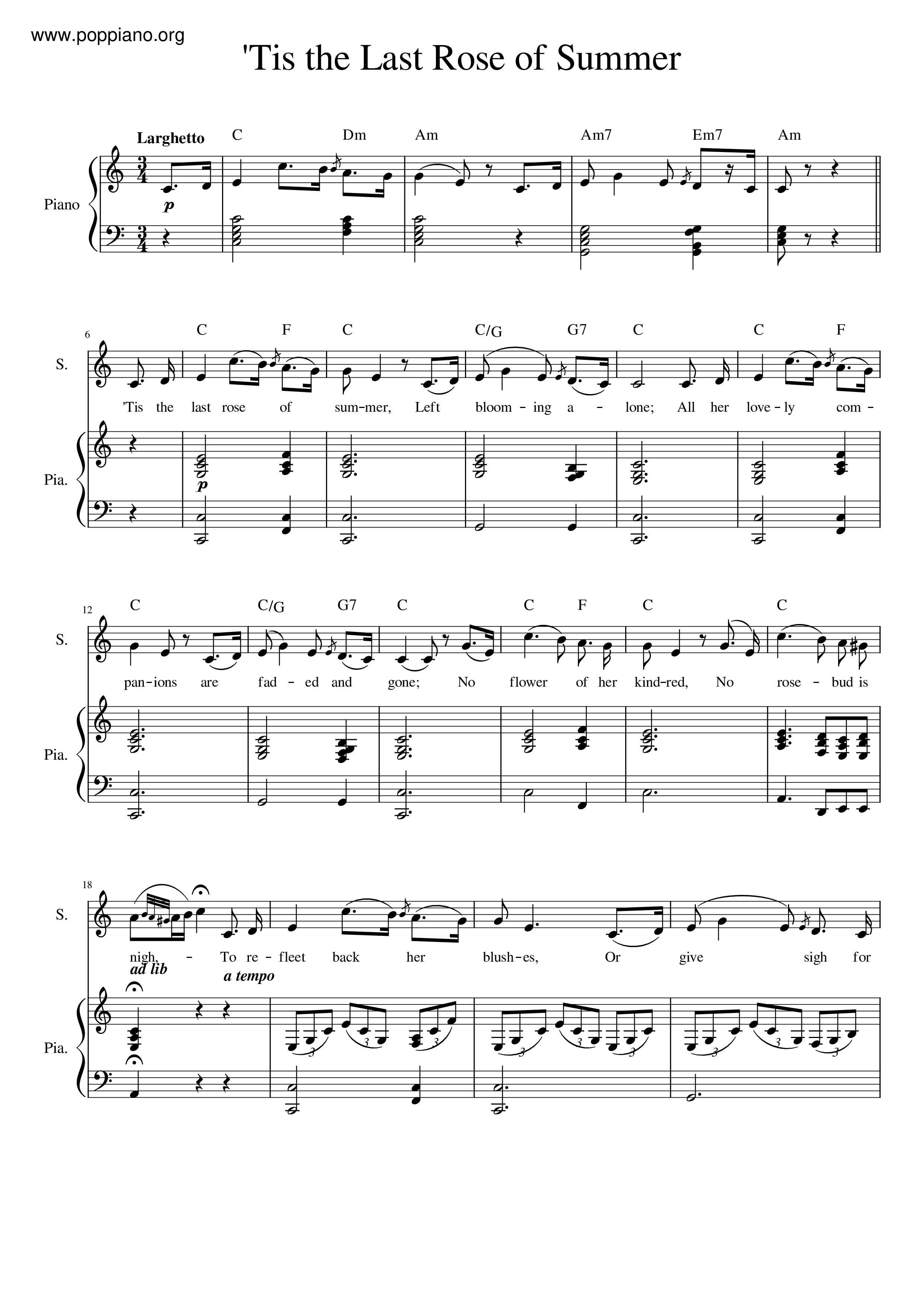 The Last Rose Of Summer琴譜