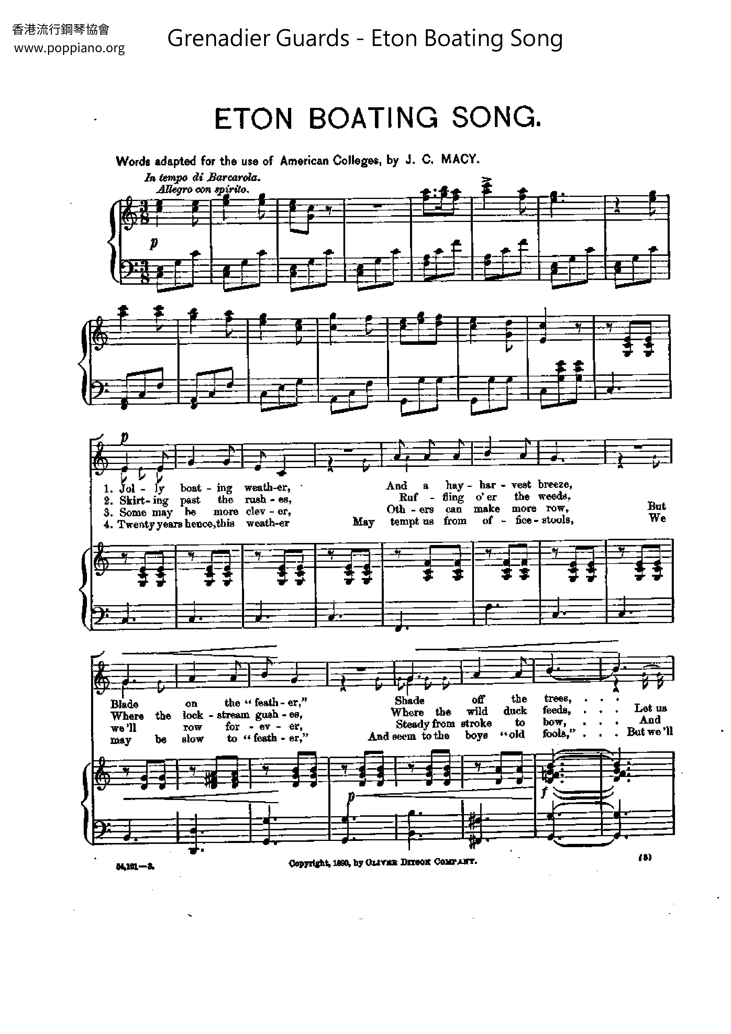 Eton Boating Song Score