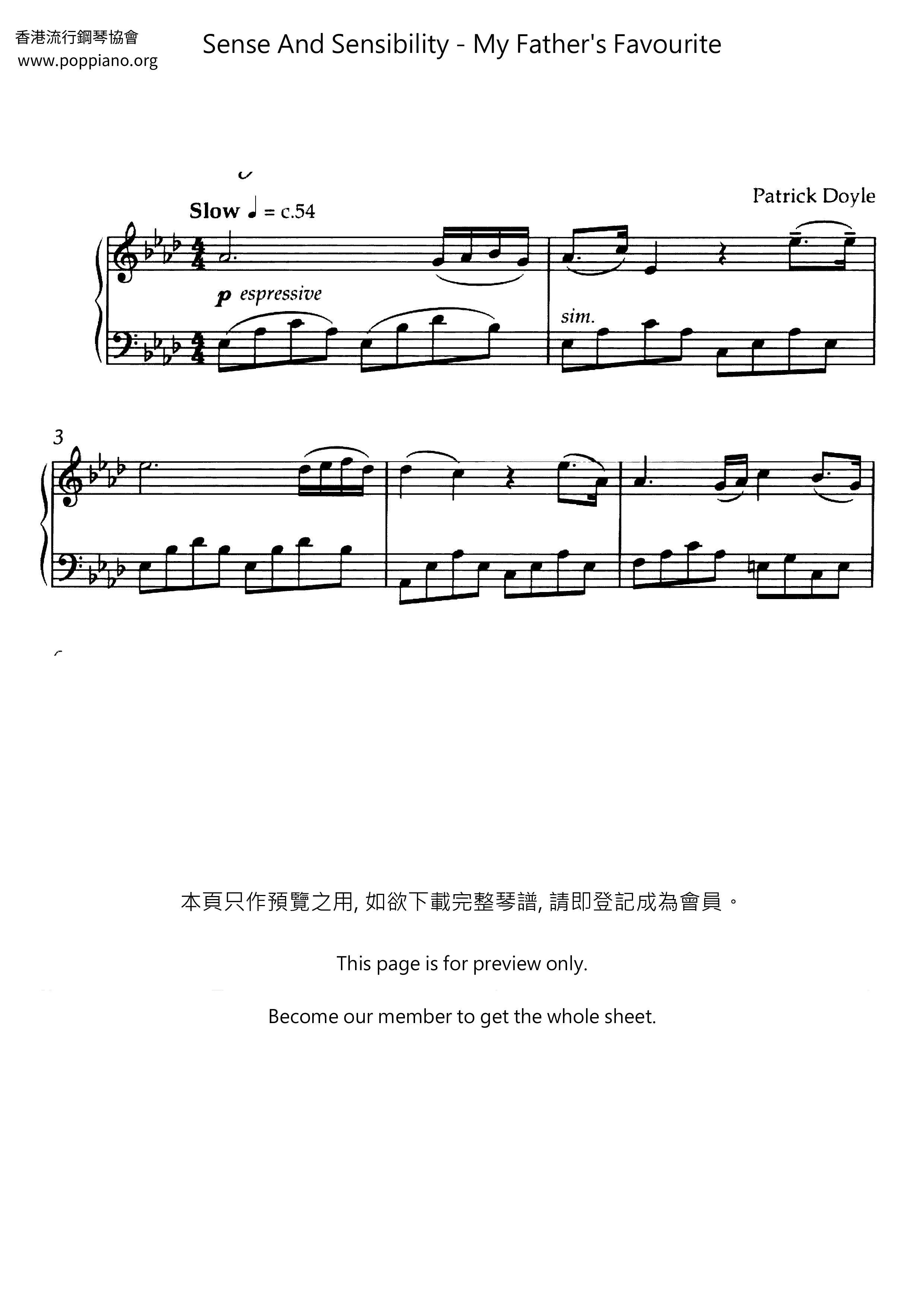 Sense And Sensibility - My Father's Favourite琴譜