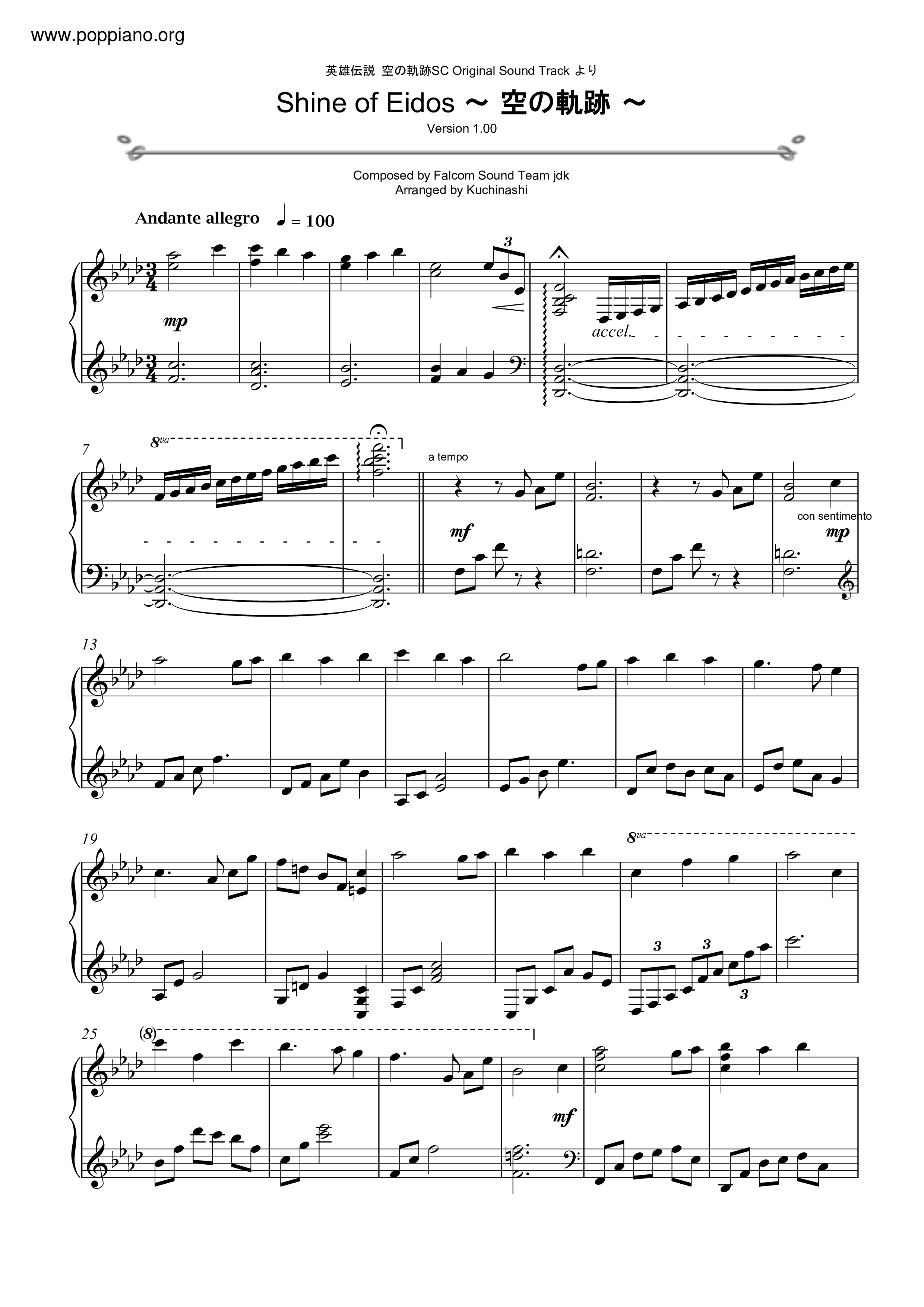 ☆ 英雄伝説-Shine Of Eidos Sheet Music pdf, -空の軌跡 楽譜