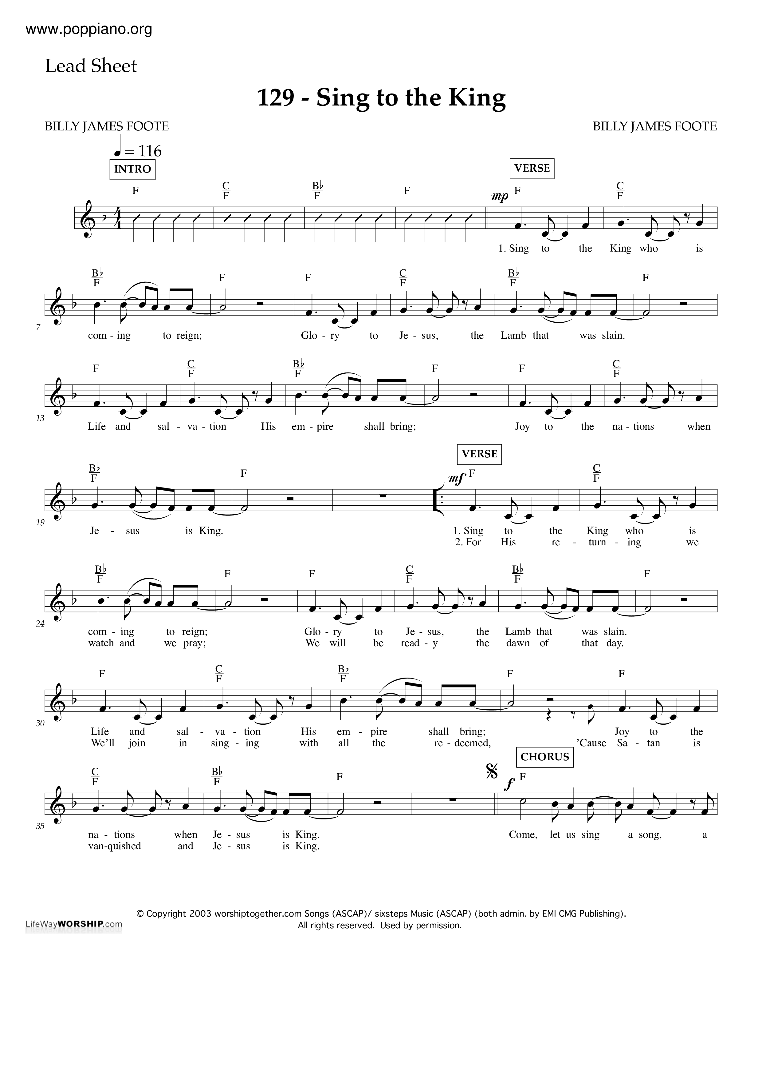 Sing To The King Score