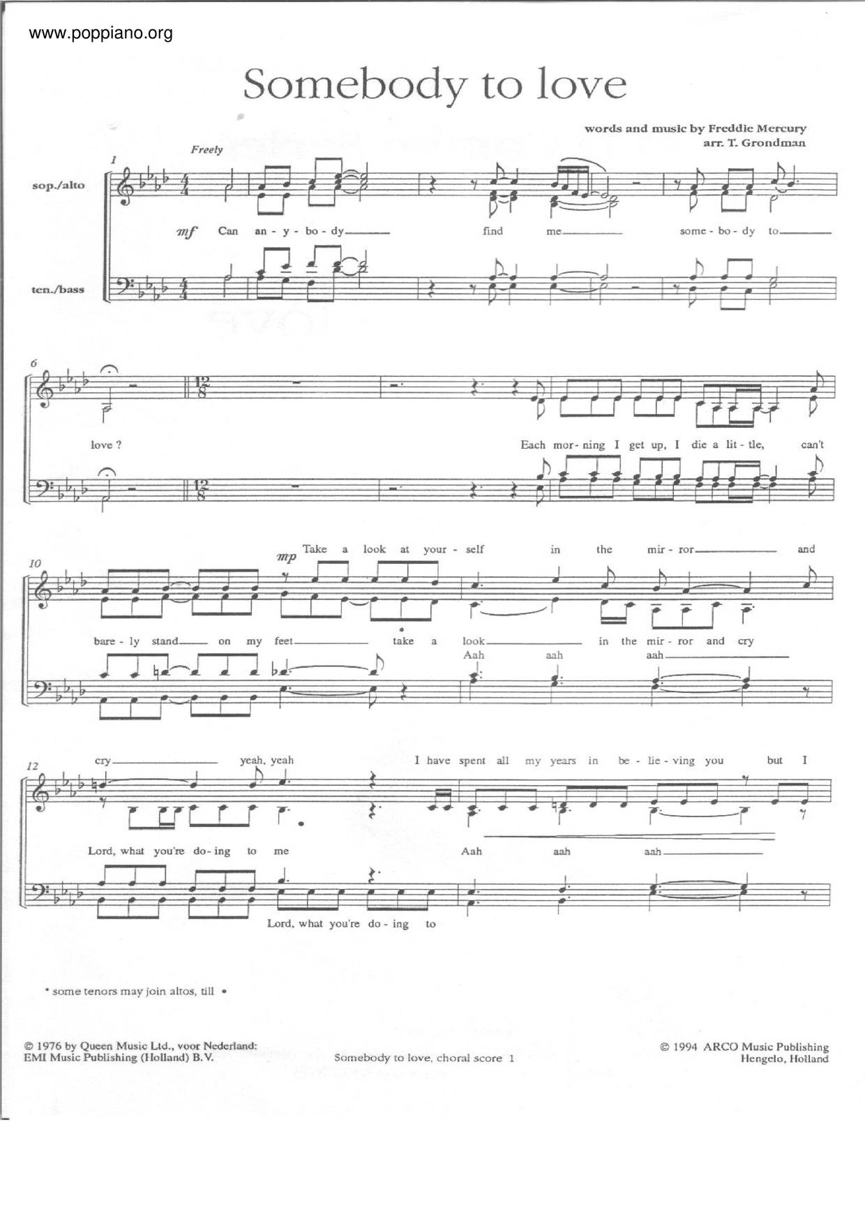 Somebody To Love Score