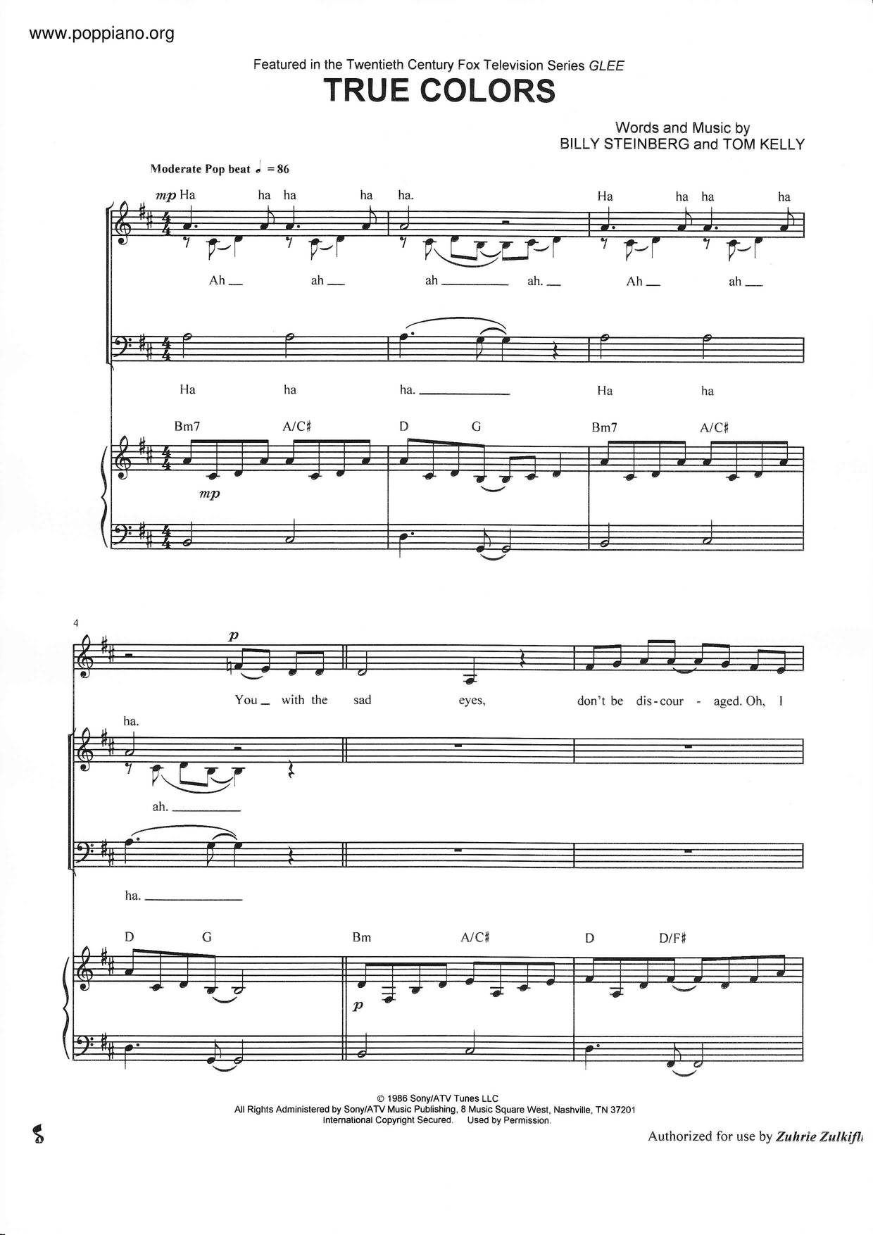 Glee True Colors Sheet Music Pdf Free Score Download Glee True Colors Sheet Music Pdf Free Score Download