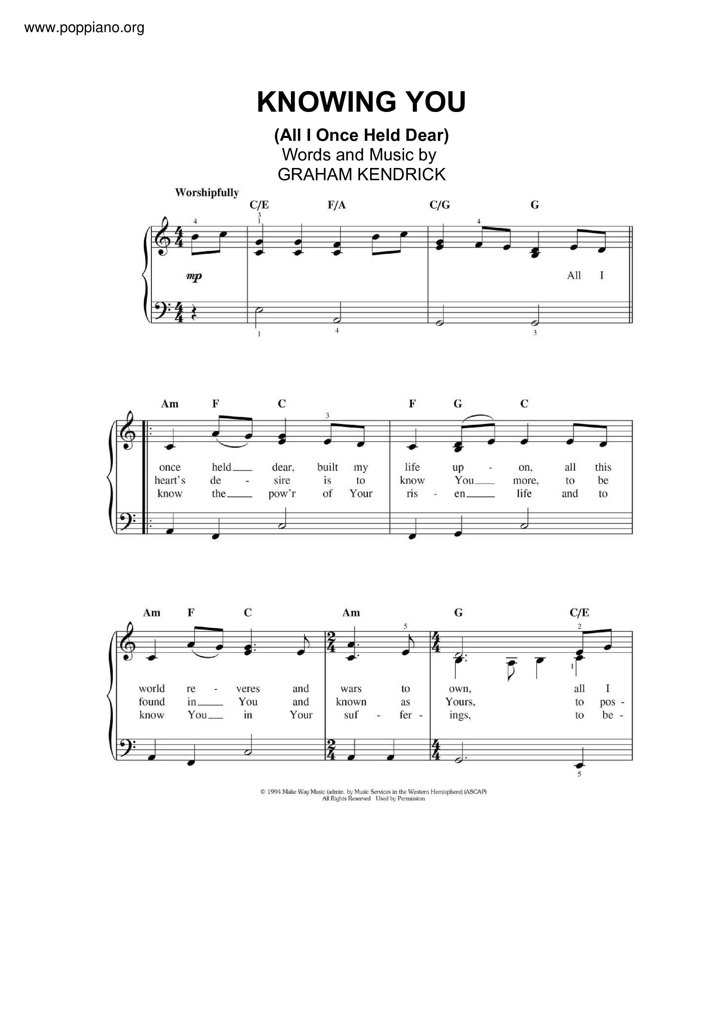 Knowing You (All I Once Held Dear) Score
