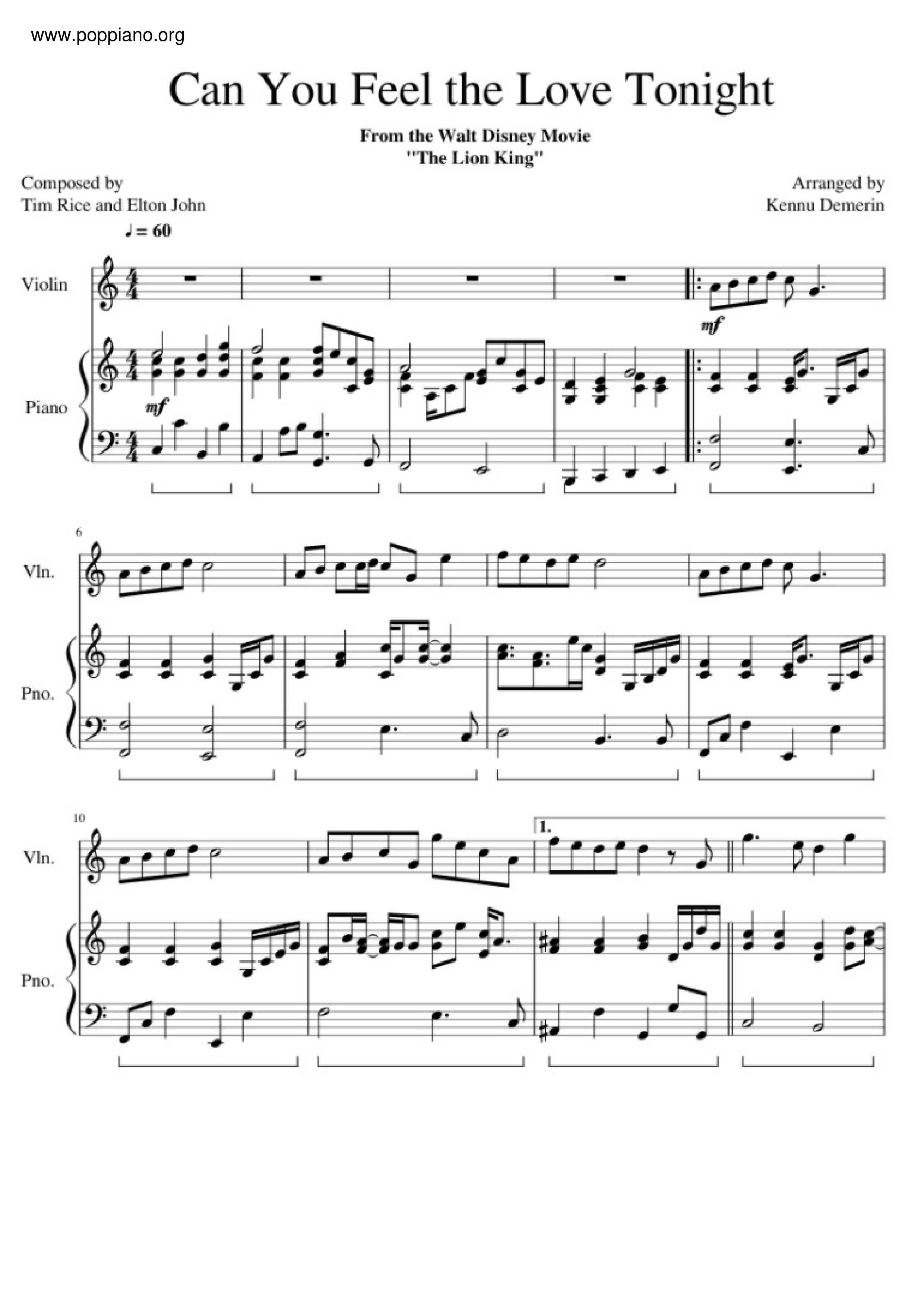 Elton JohnThe Lion King Can You Feel The Love Tonight Sheet Music pdf, Free Score Download ★