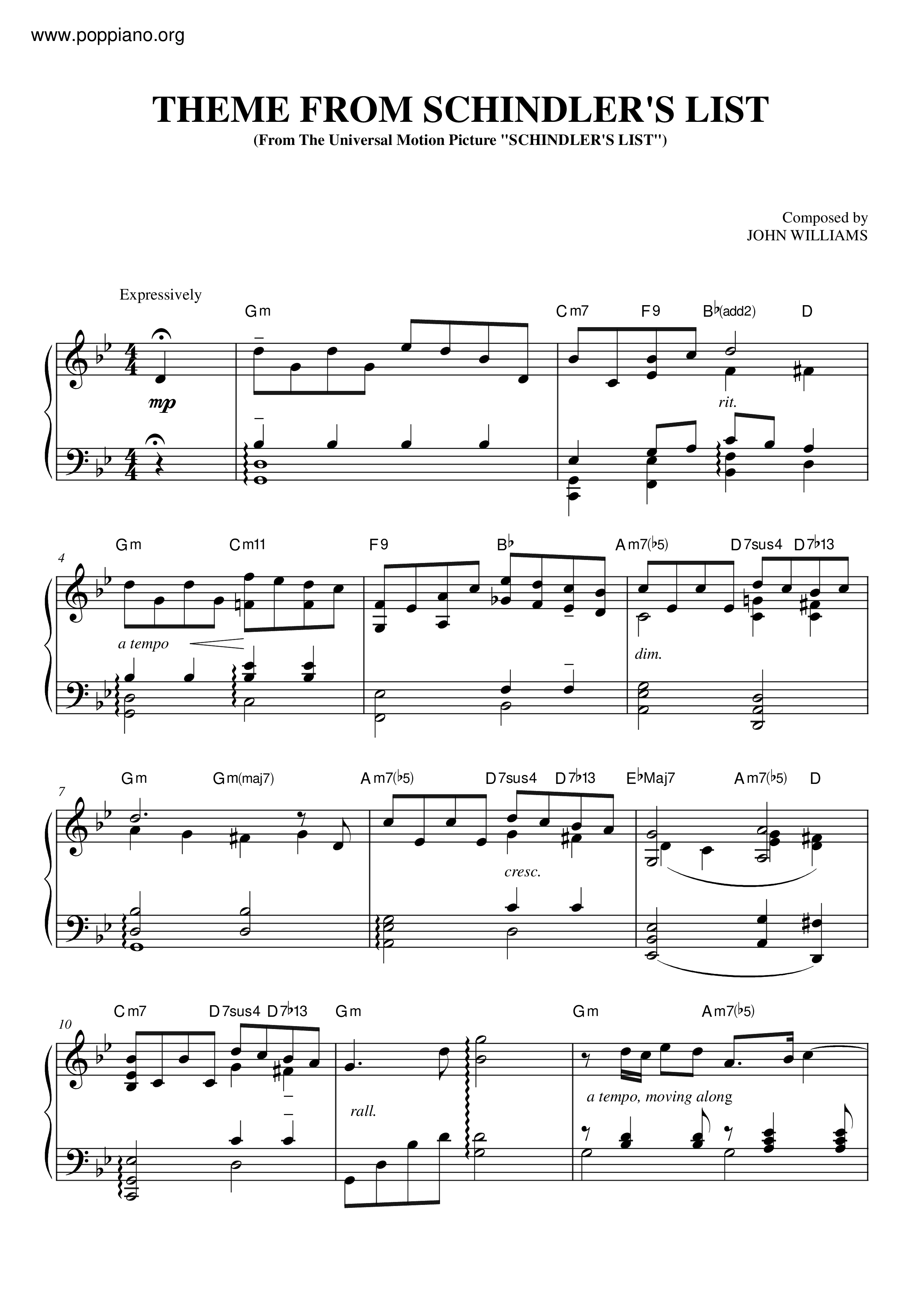 Theme From Schindler's List Score
