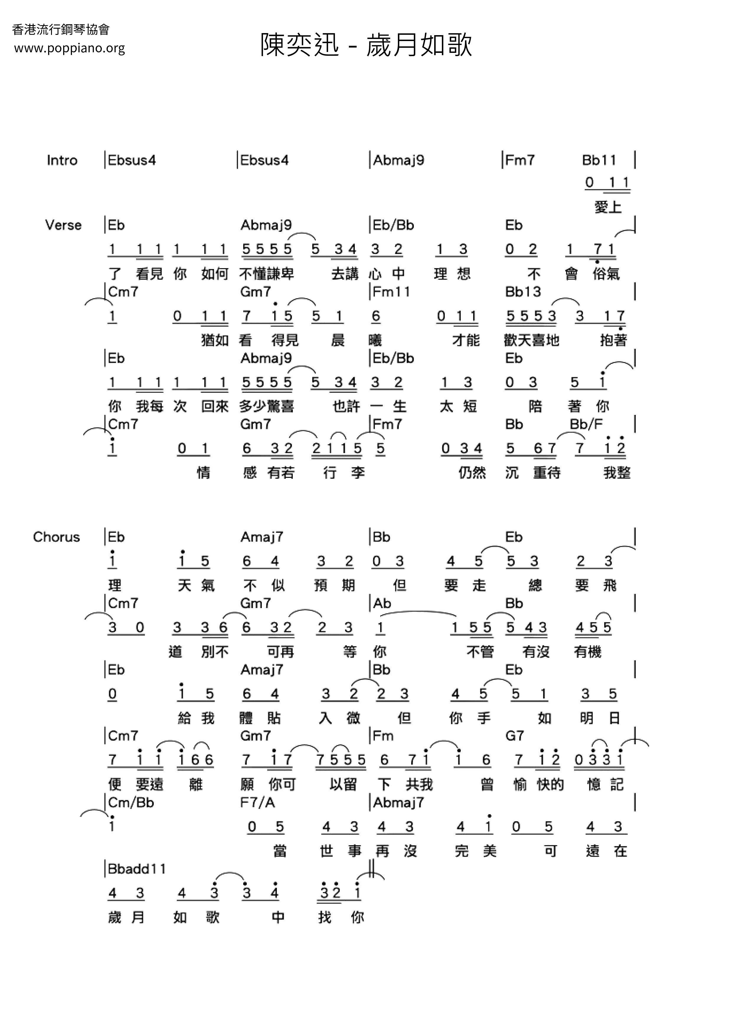 Song Of The Years Gone By Score