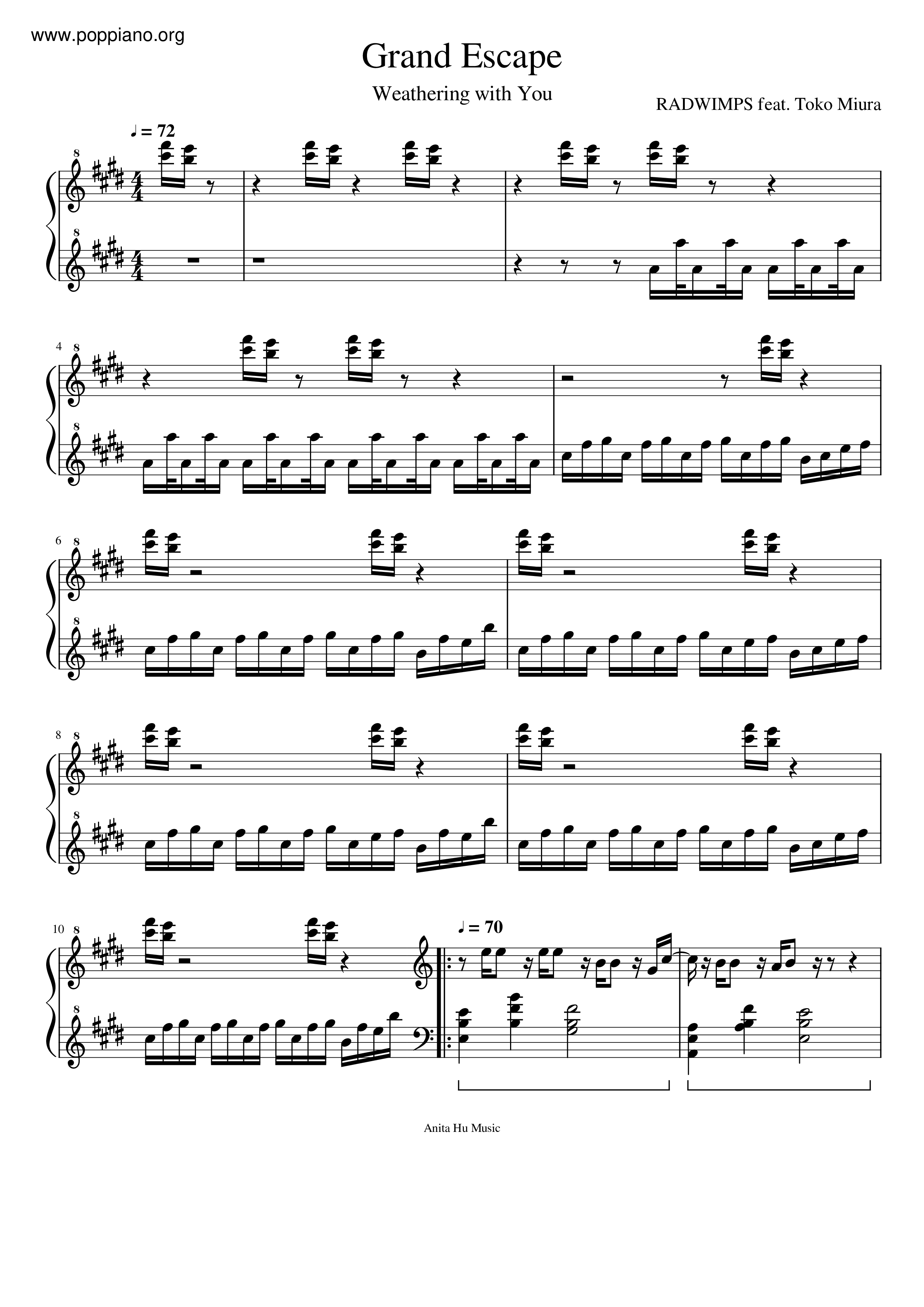 ☆ 天气之子 - Grand Escape | Sheet Music | Piano Score Free Pdf Download | Hk  Pop Piano Academy