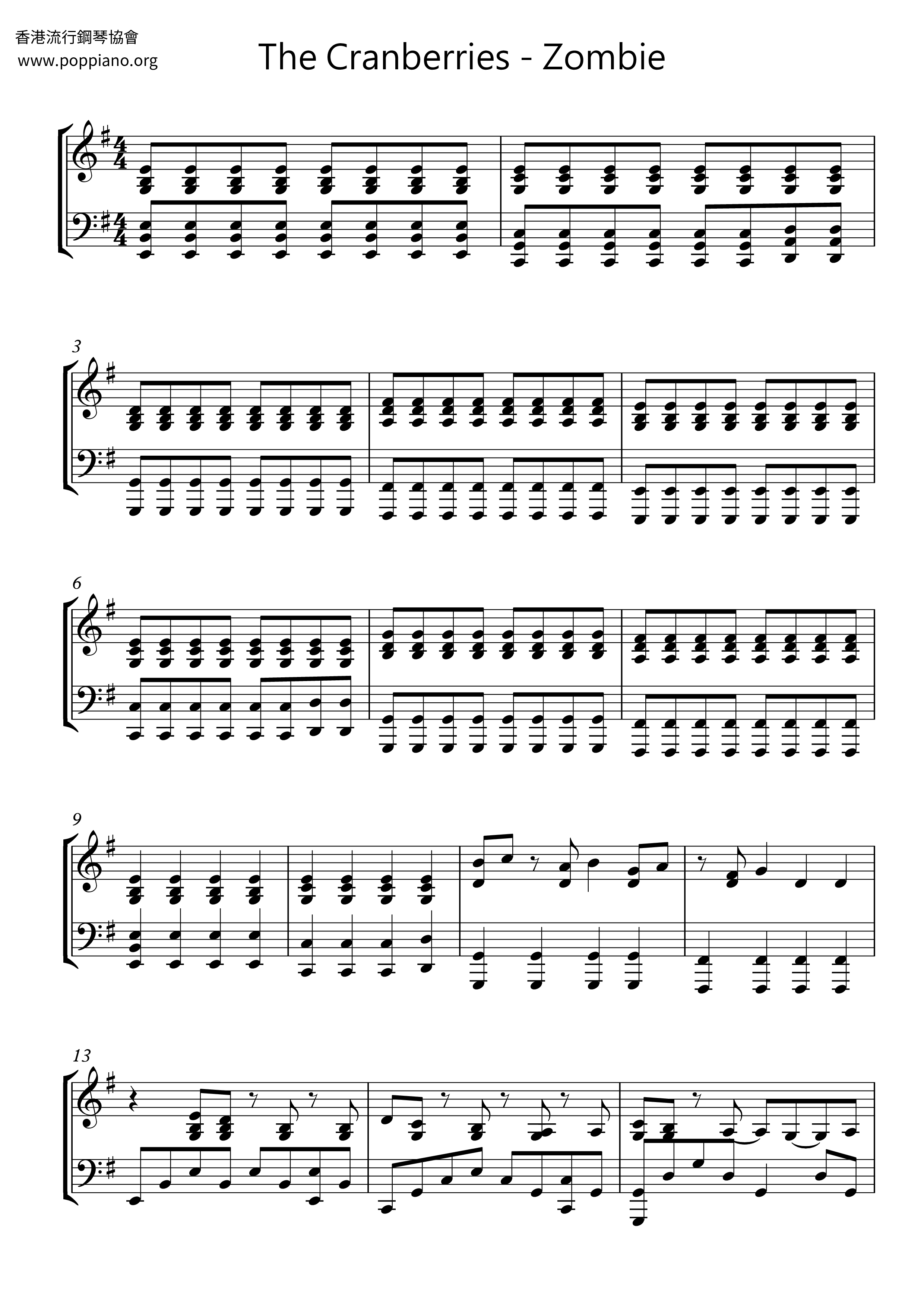 Zombie Sheet Music, The Cranberries