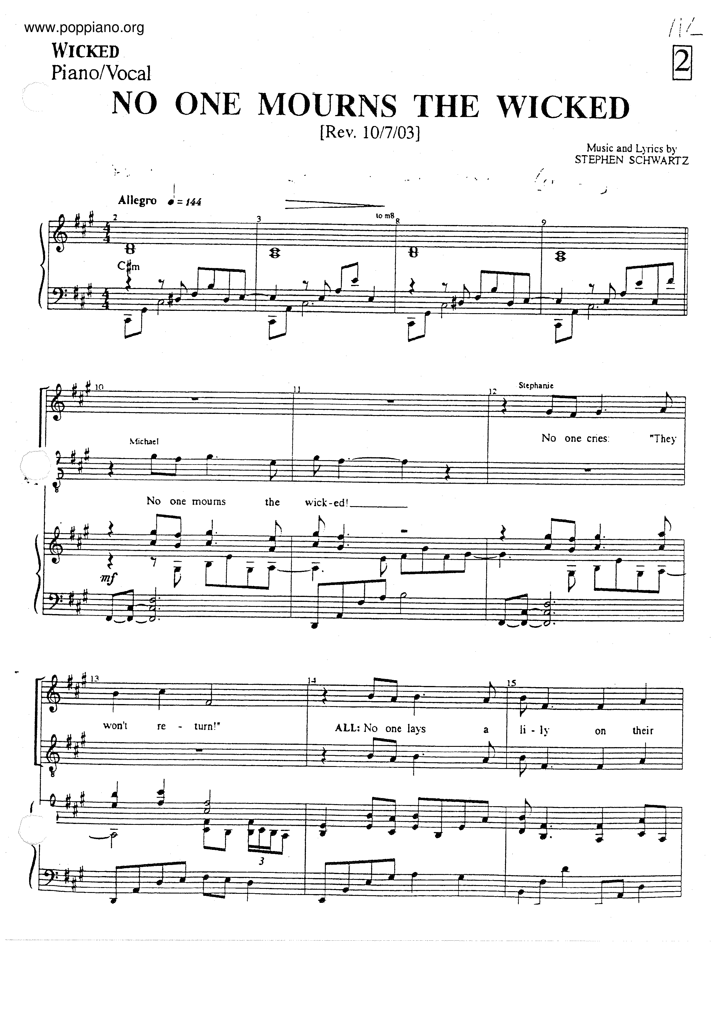 No One Mourns The Wicked Score