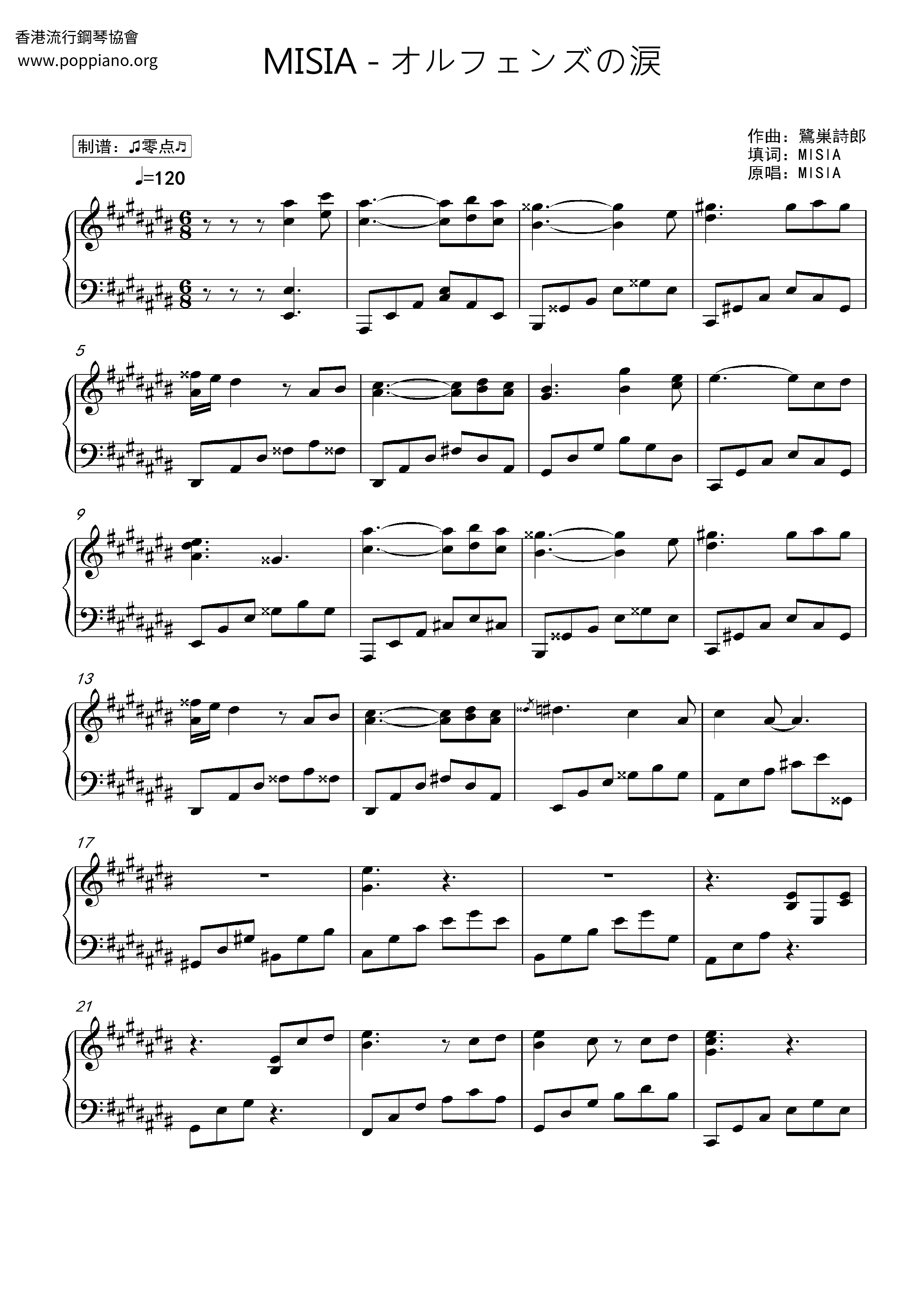 孤兒淚 (機動戰士敢達：鐵血的奧爾芬斯片尾曲)ピアノ譜