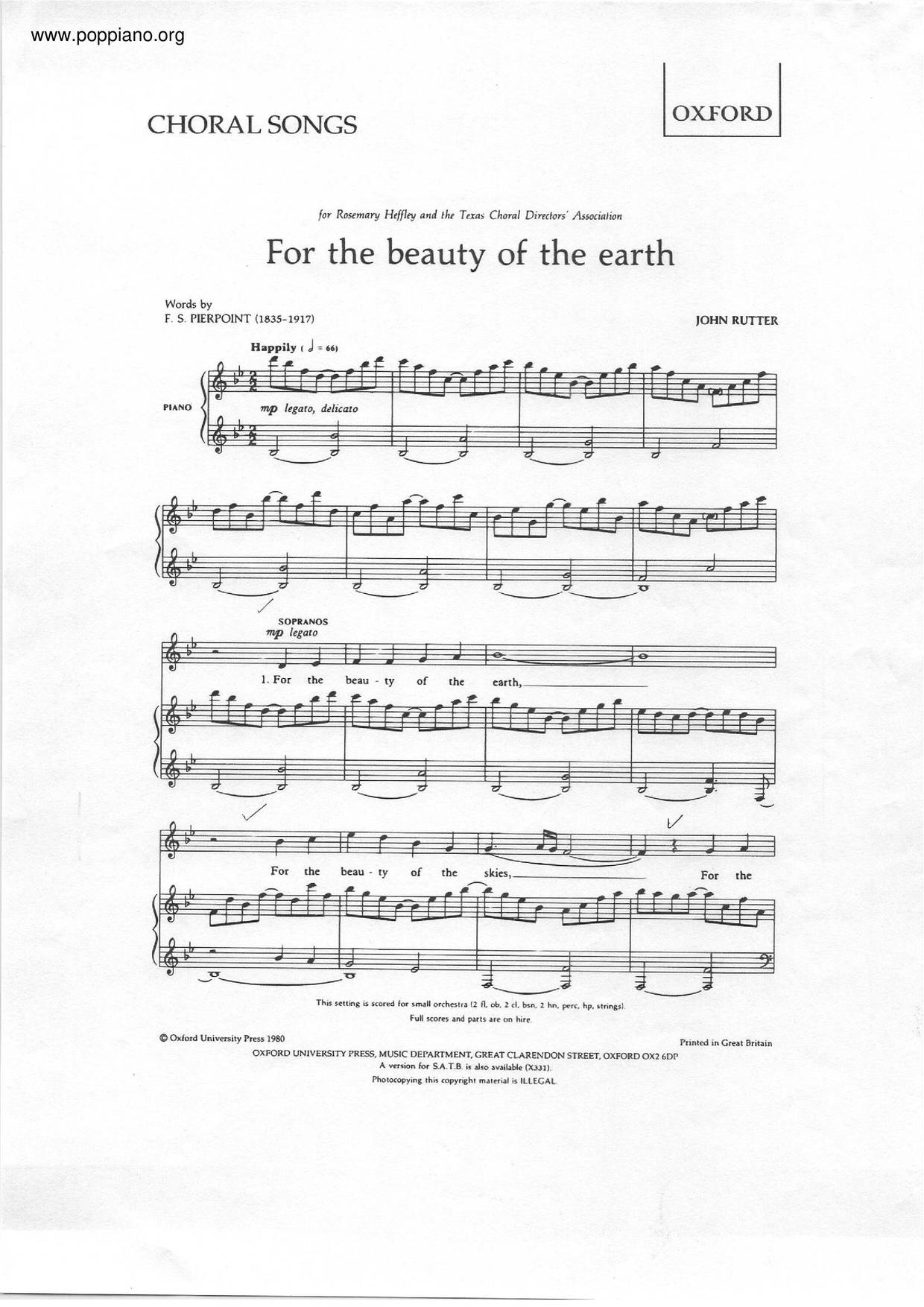 For The Beauty Of The Earth琴譜
