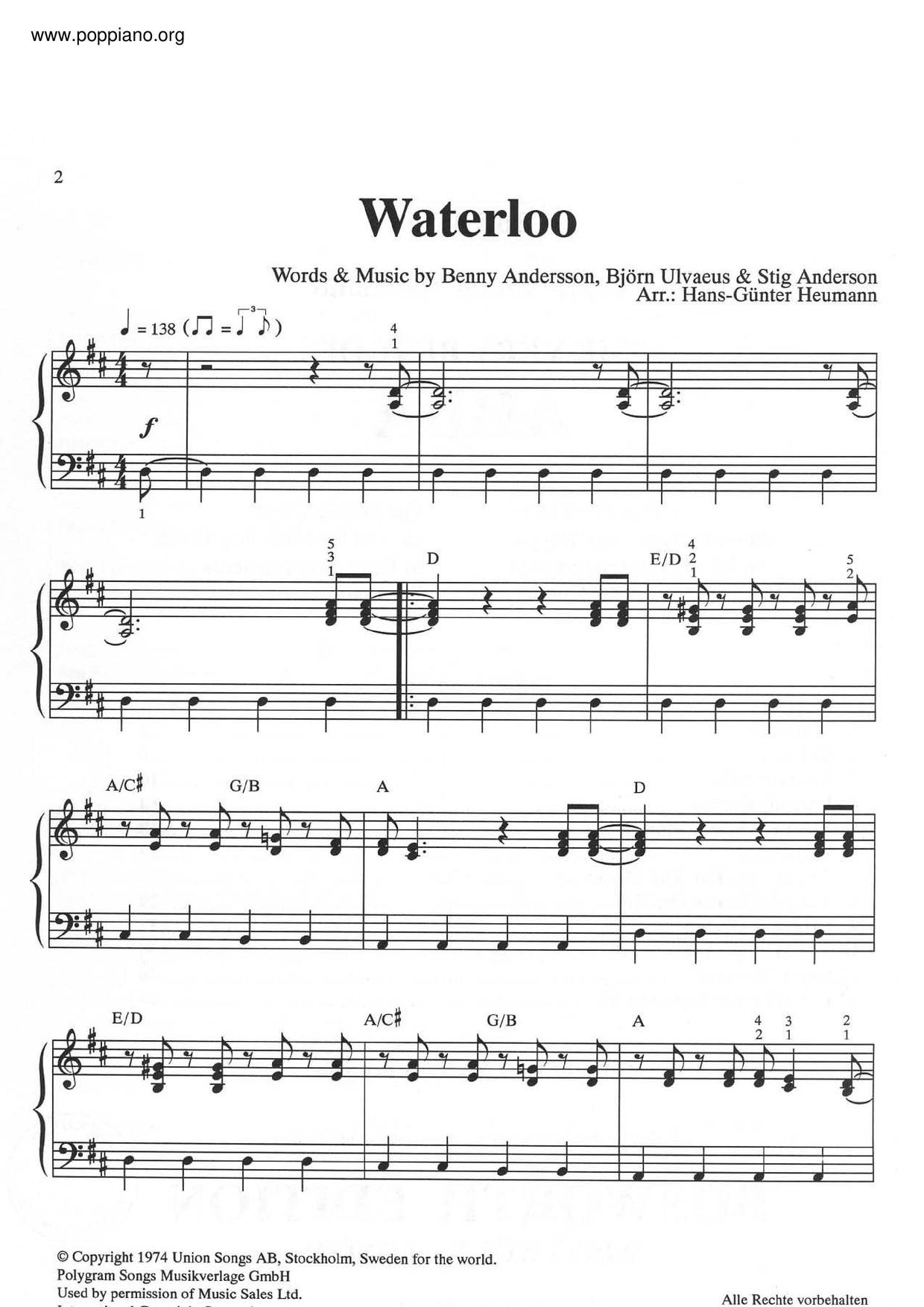 Waterloo琴谱