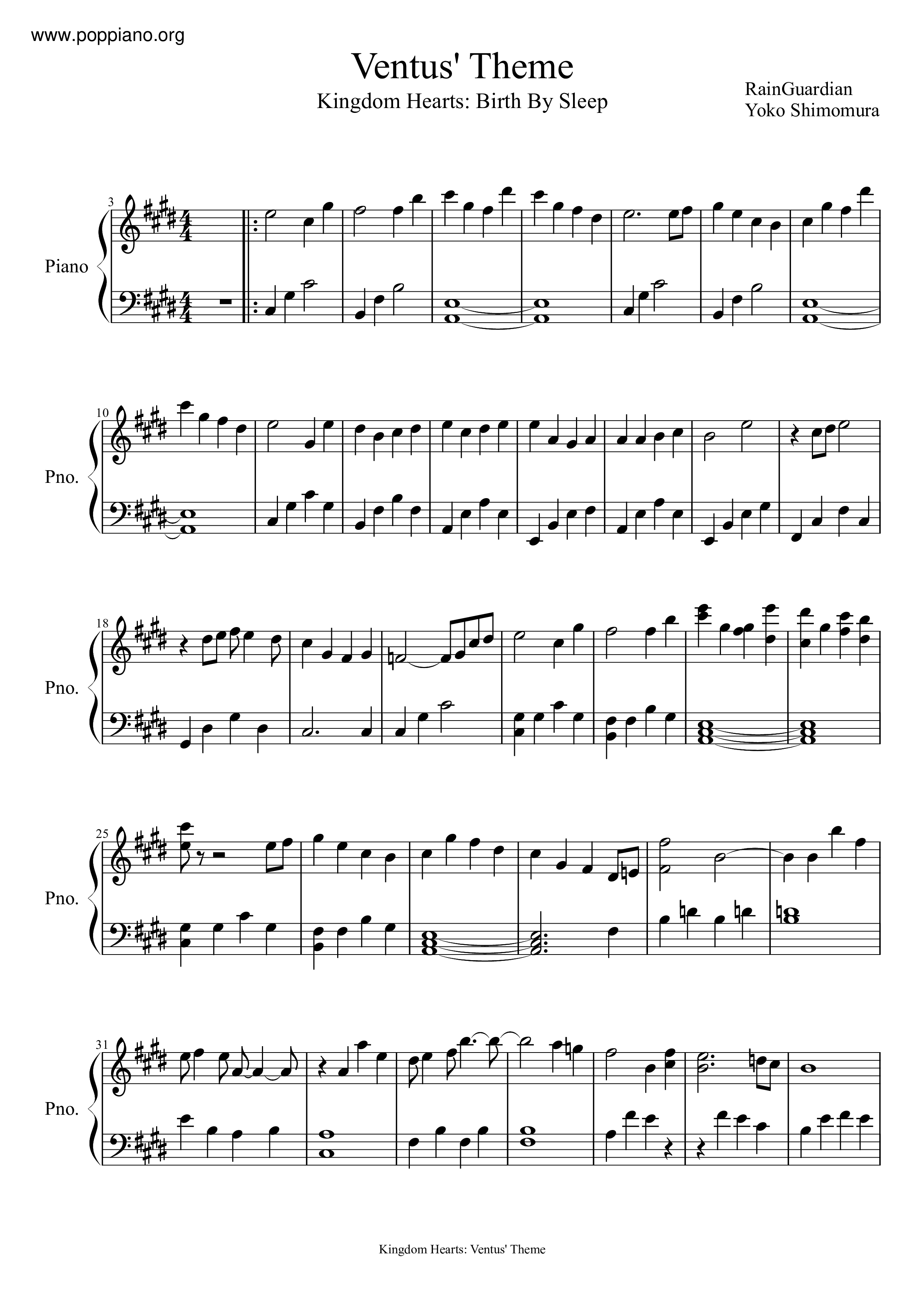 Kingdom Hearts - Ventus' Theme Score