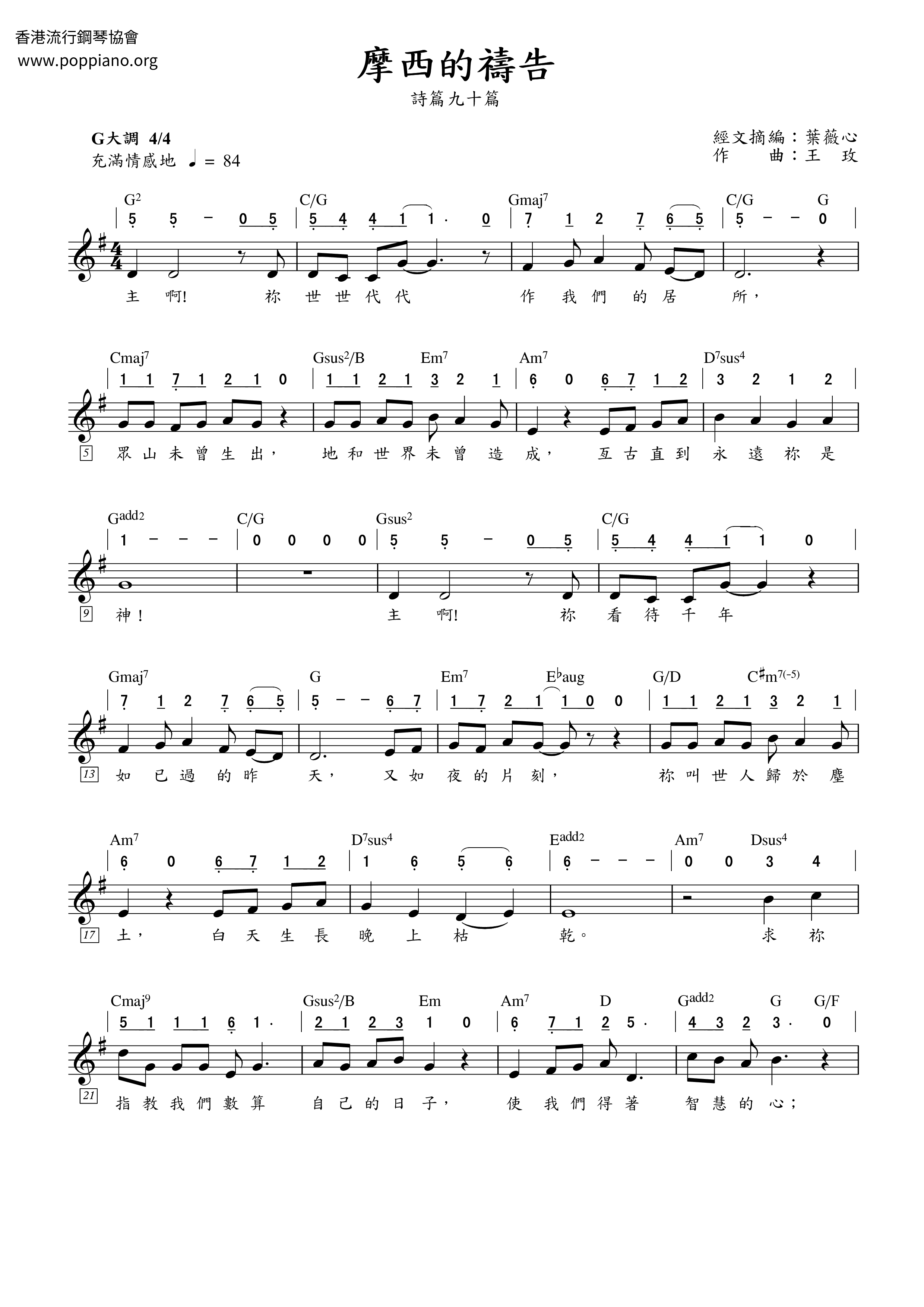 Prayer Of Moses Score