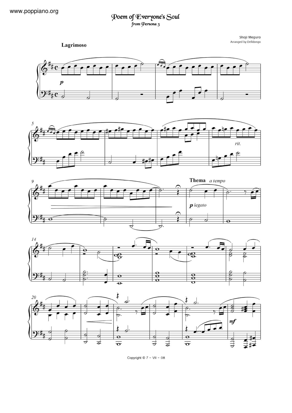 The Poem Of Everyone's Souls Score