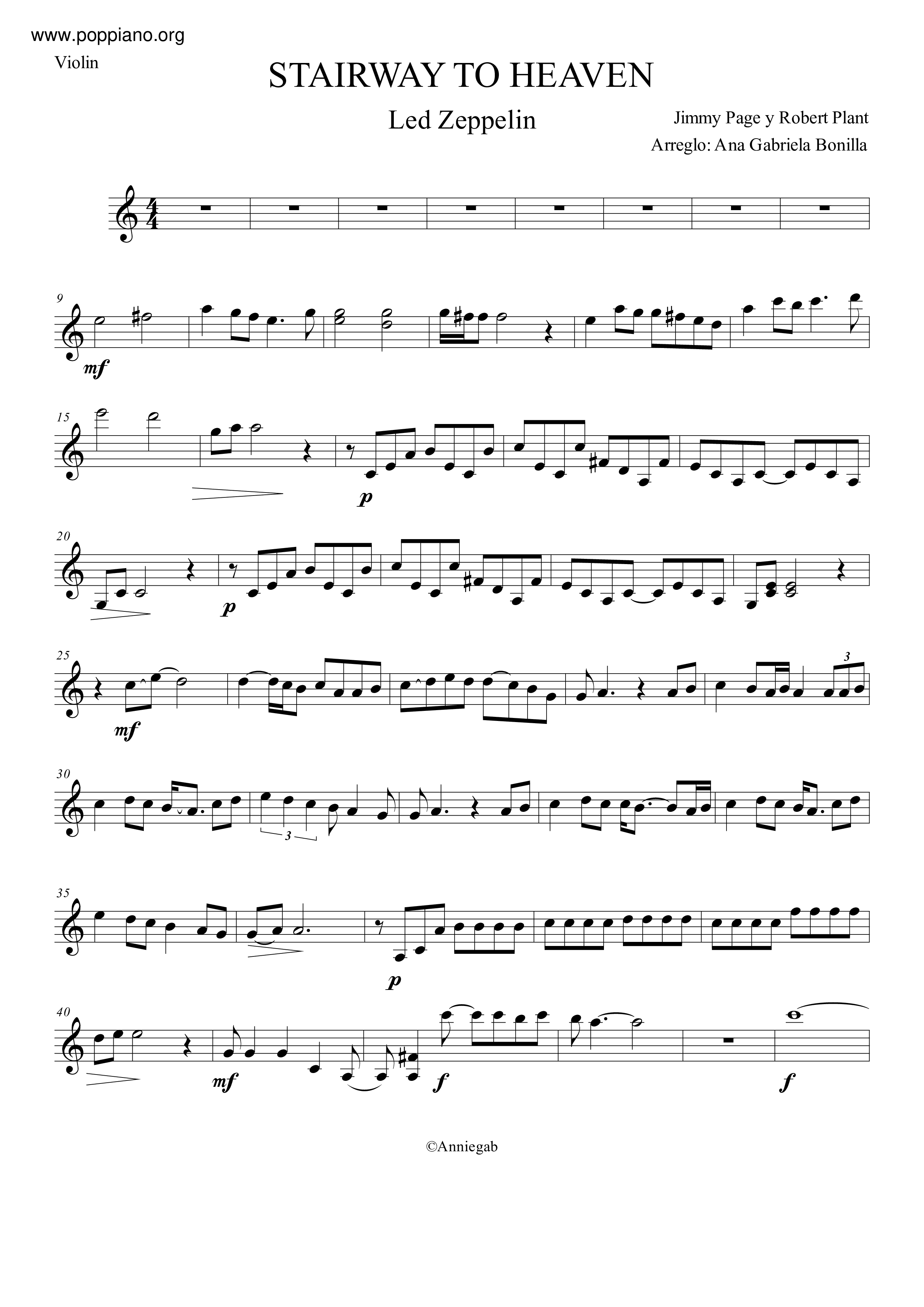 Begivenhed Nysgerrighed Awaken ☆ Led Zeppelin-Stairway To Heaven Violin Score pdf, - Free Score Download ☆