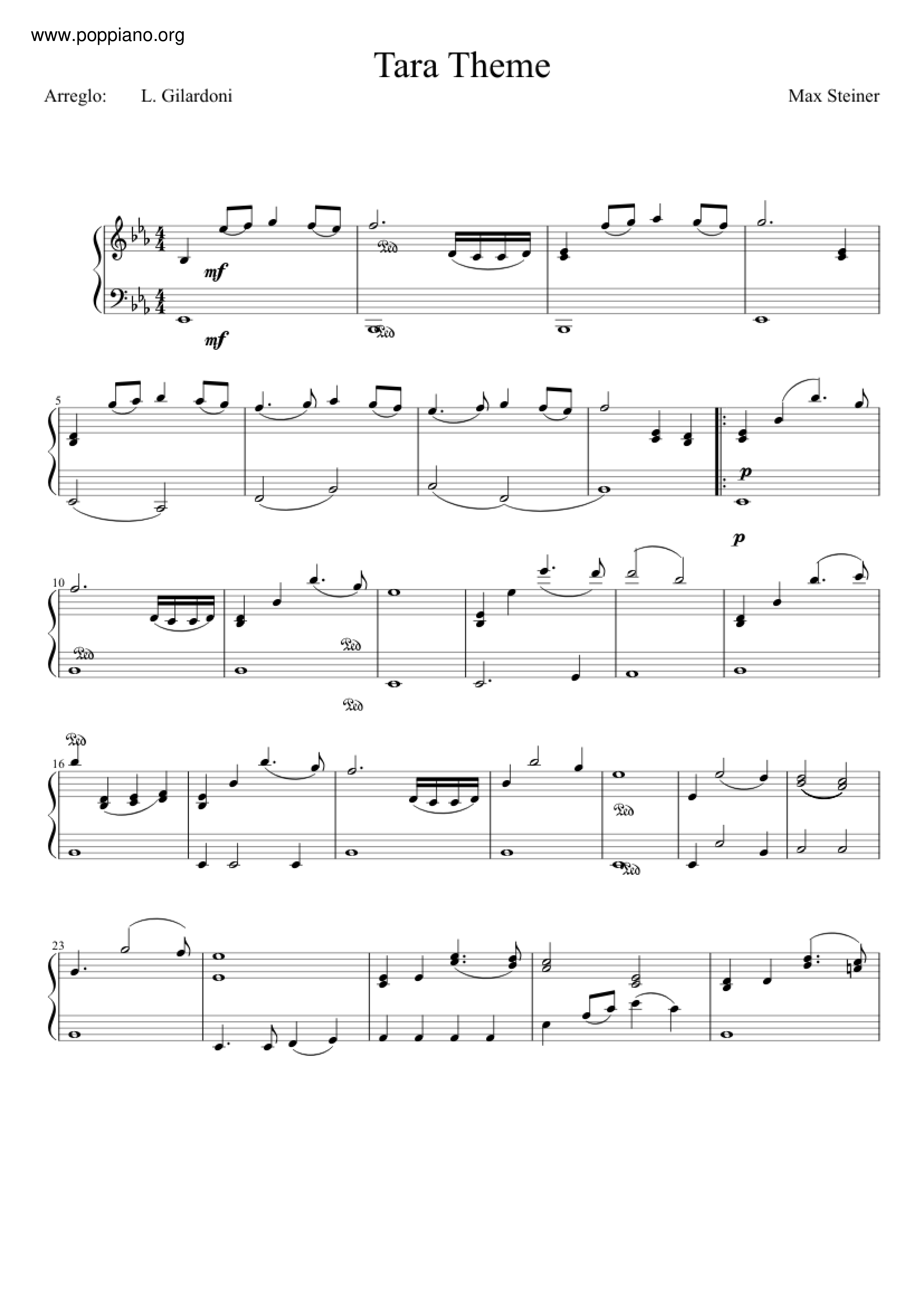 Gone With the Wind - Tara's Theme Score