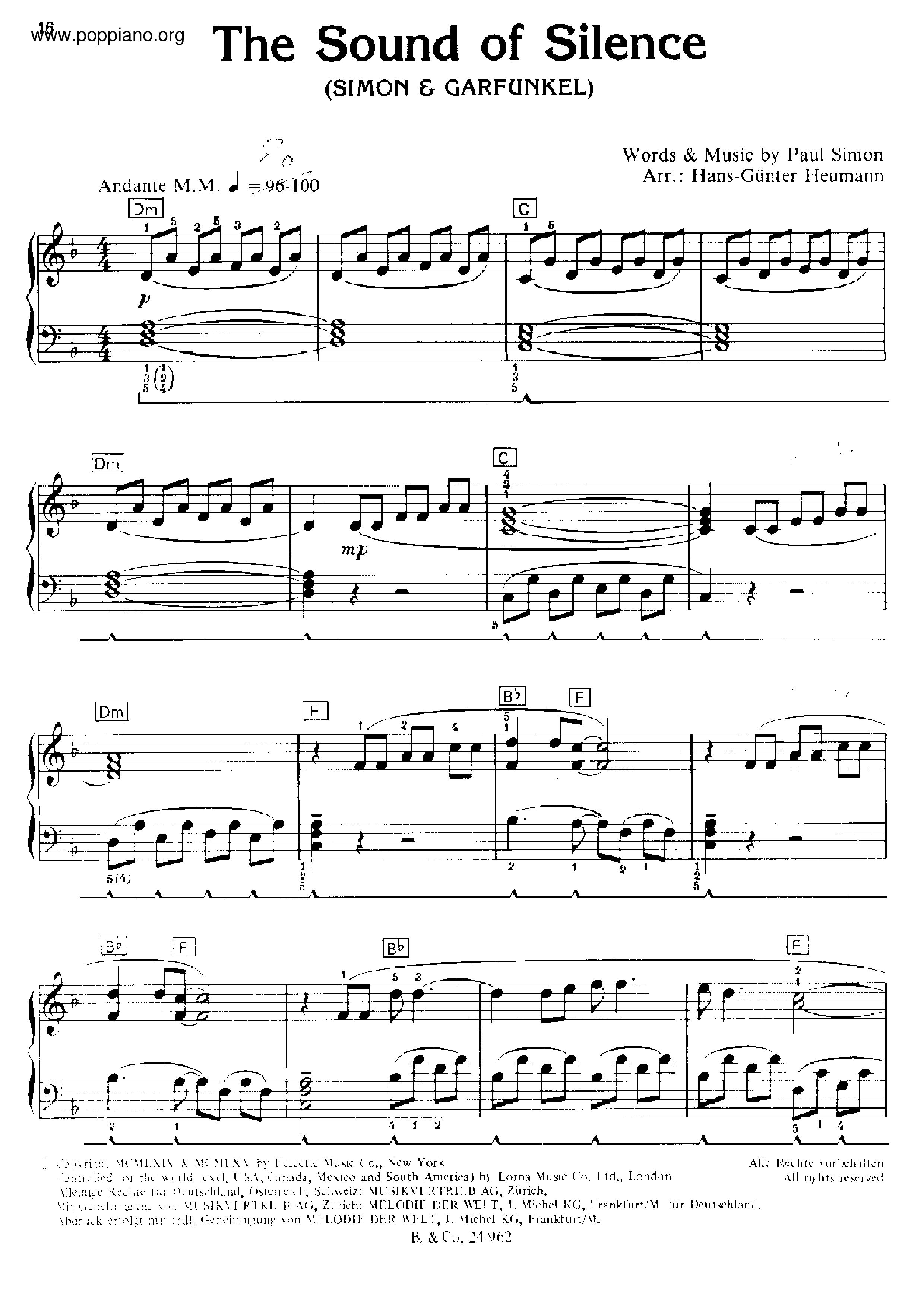 ☆ Simon & Garfunkel-The Sound Of Silence Sheet Music pdf, - Free Score  Download ☆