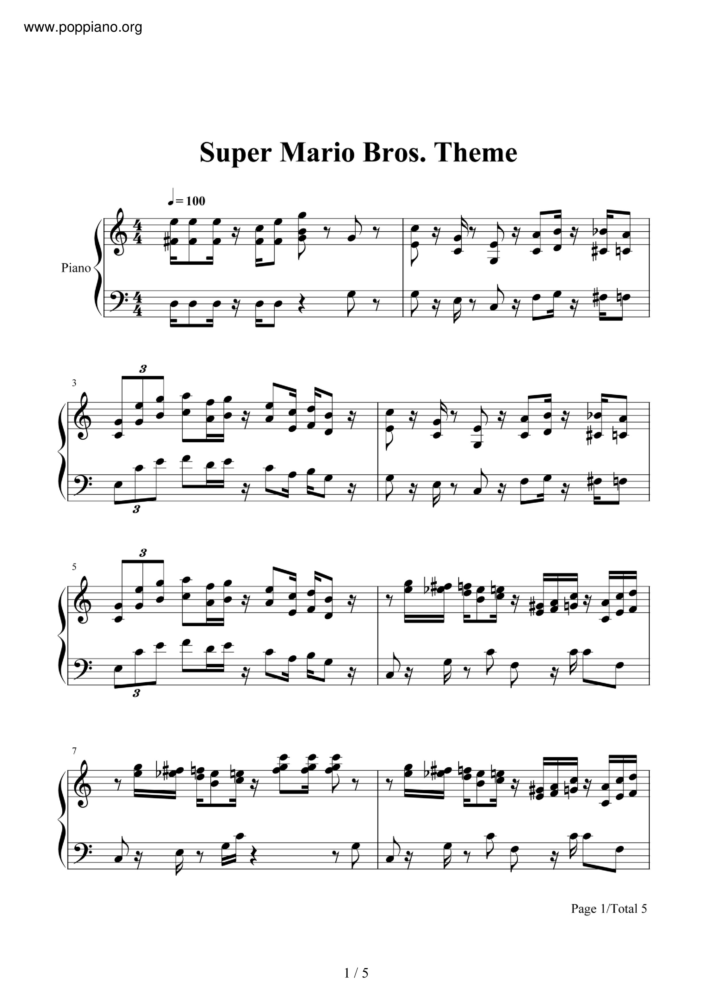 Super Mario Bros. Main Themeピアノ譜