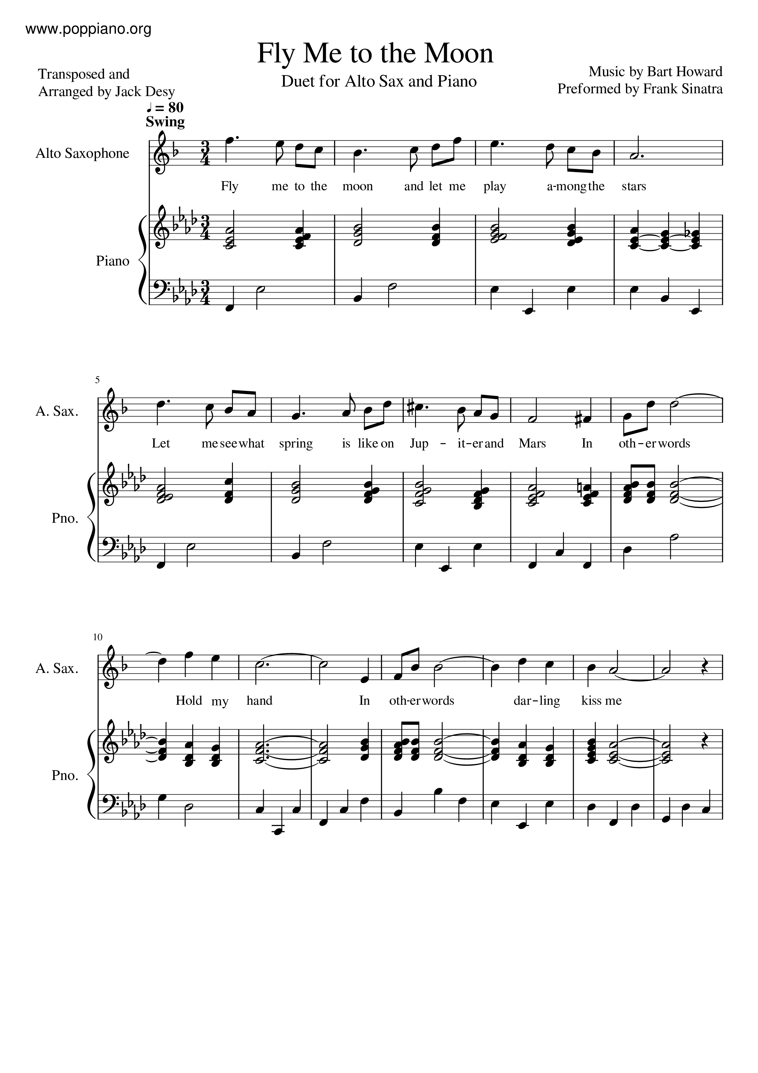 Frank Sinatra Fly Me To The Moon In Other Words Sax Score pdf