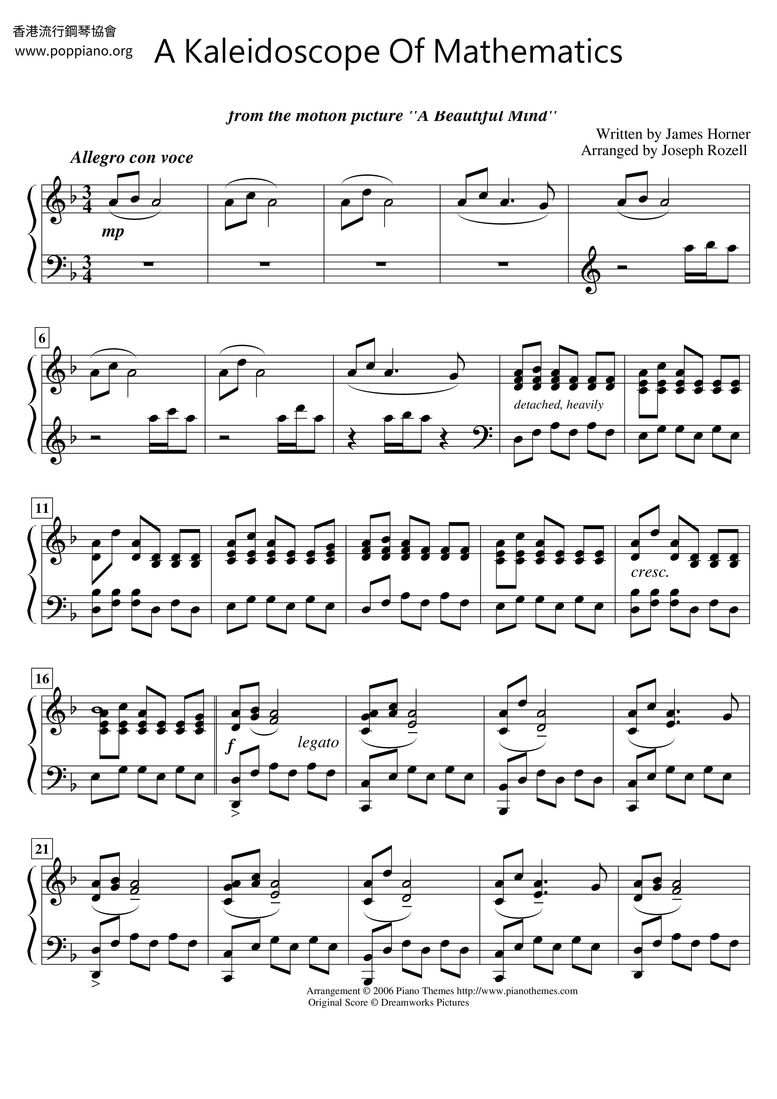 A Beautiful Mind - A Kaleidoscope Of Mathematics琴谱