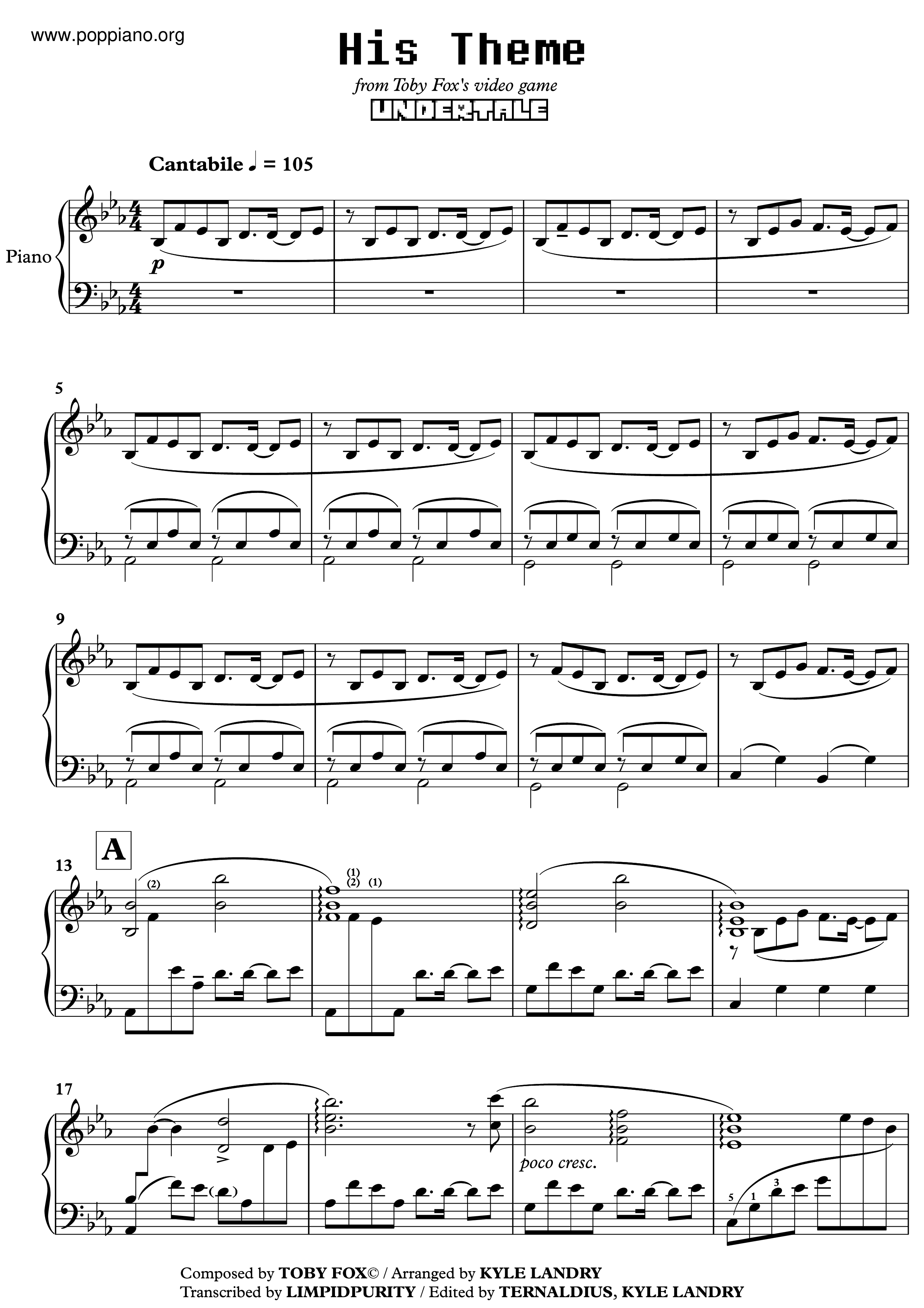 Play His Theme (Undertale) Music Sheet