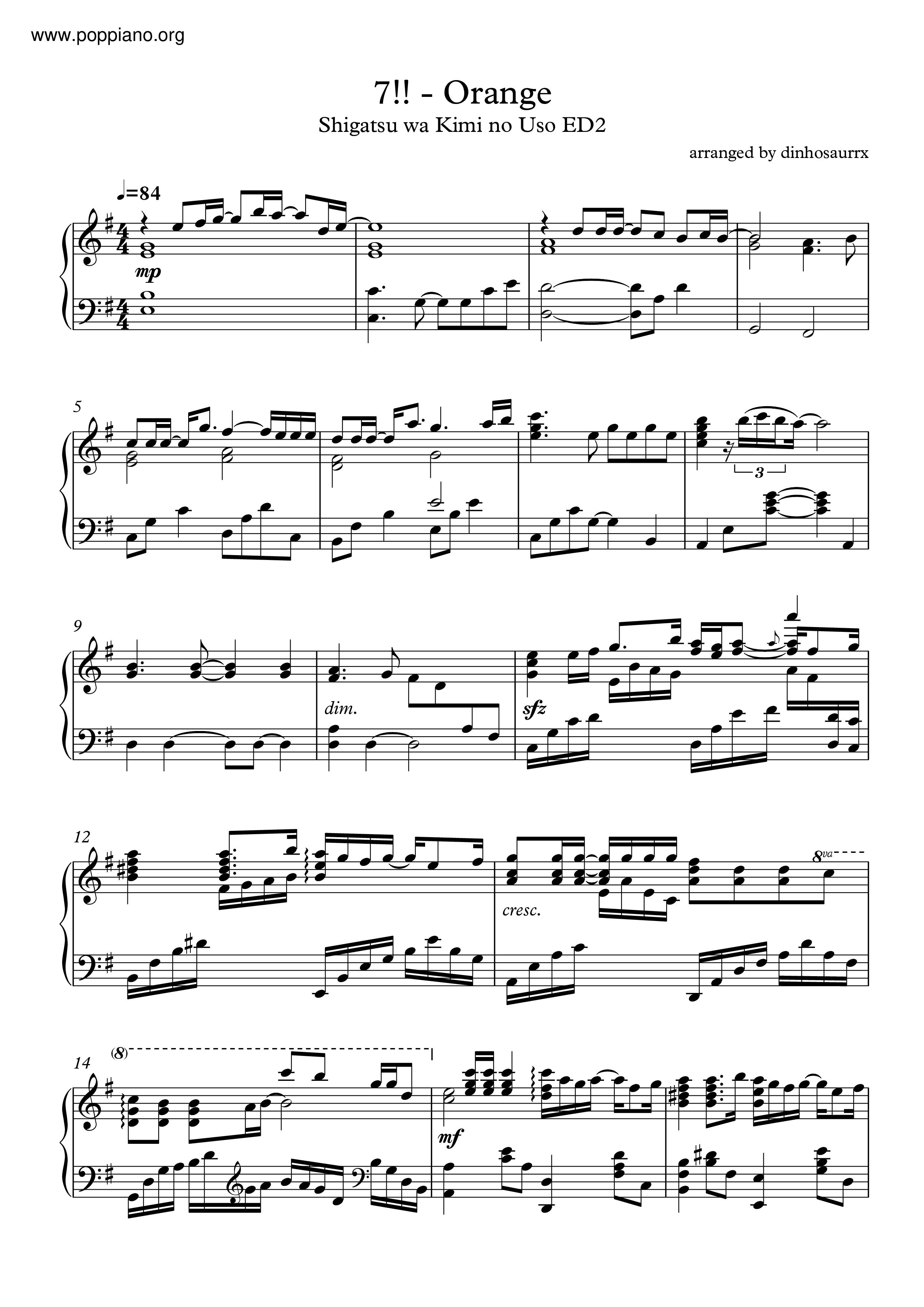 Shigatsu wa Kimi no Uso OST - Uso to Honto Sheet music for Piano (Solo)  Easy