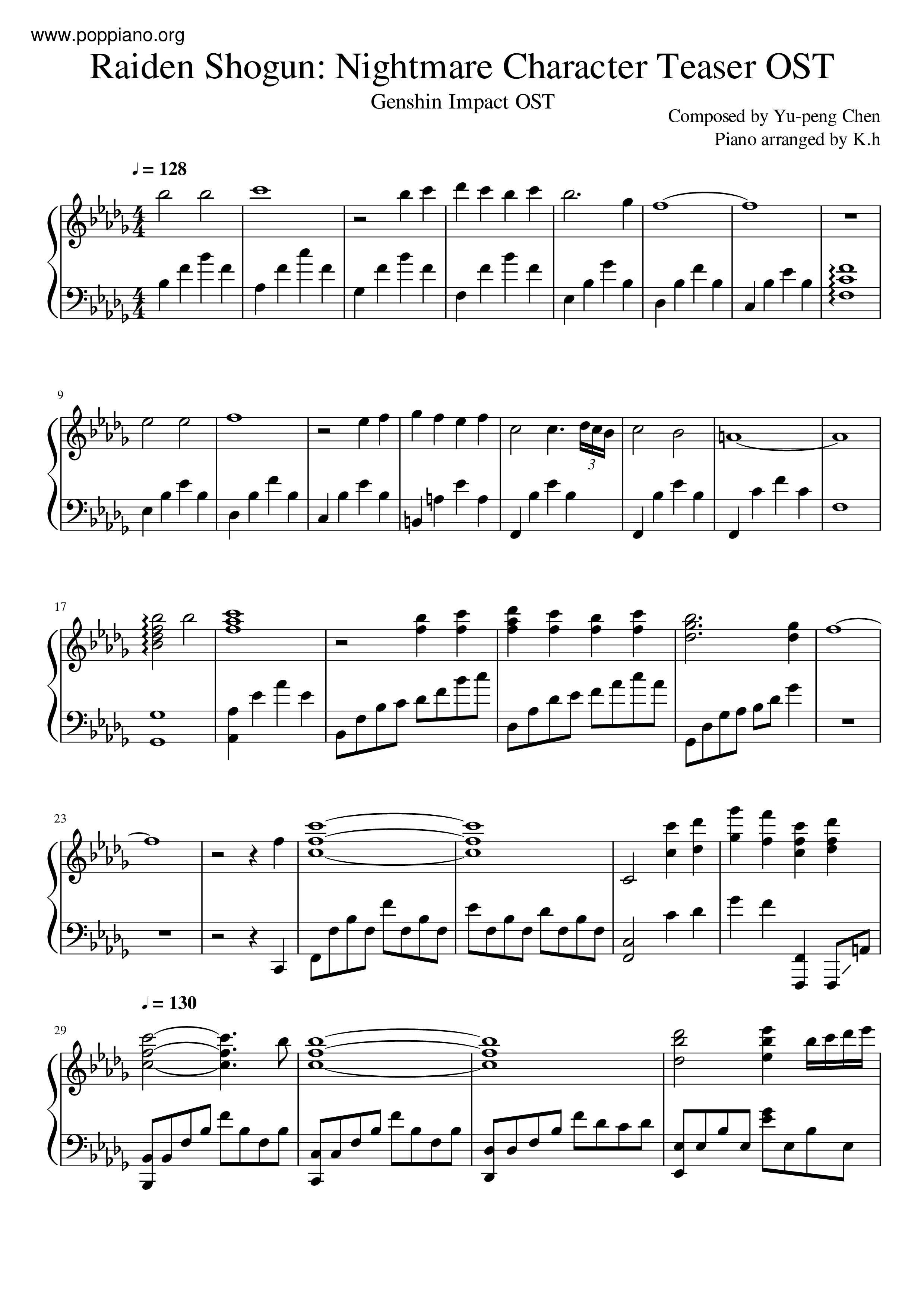 Genshin piano sheet music