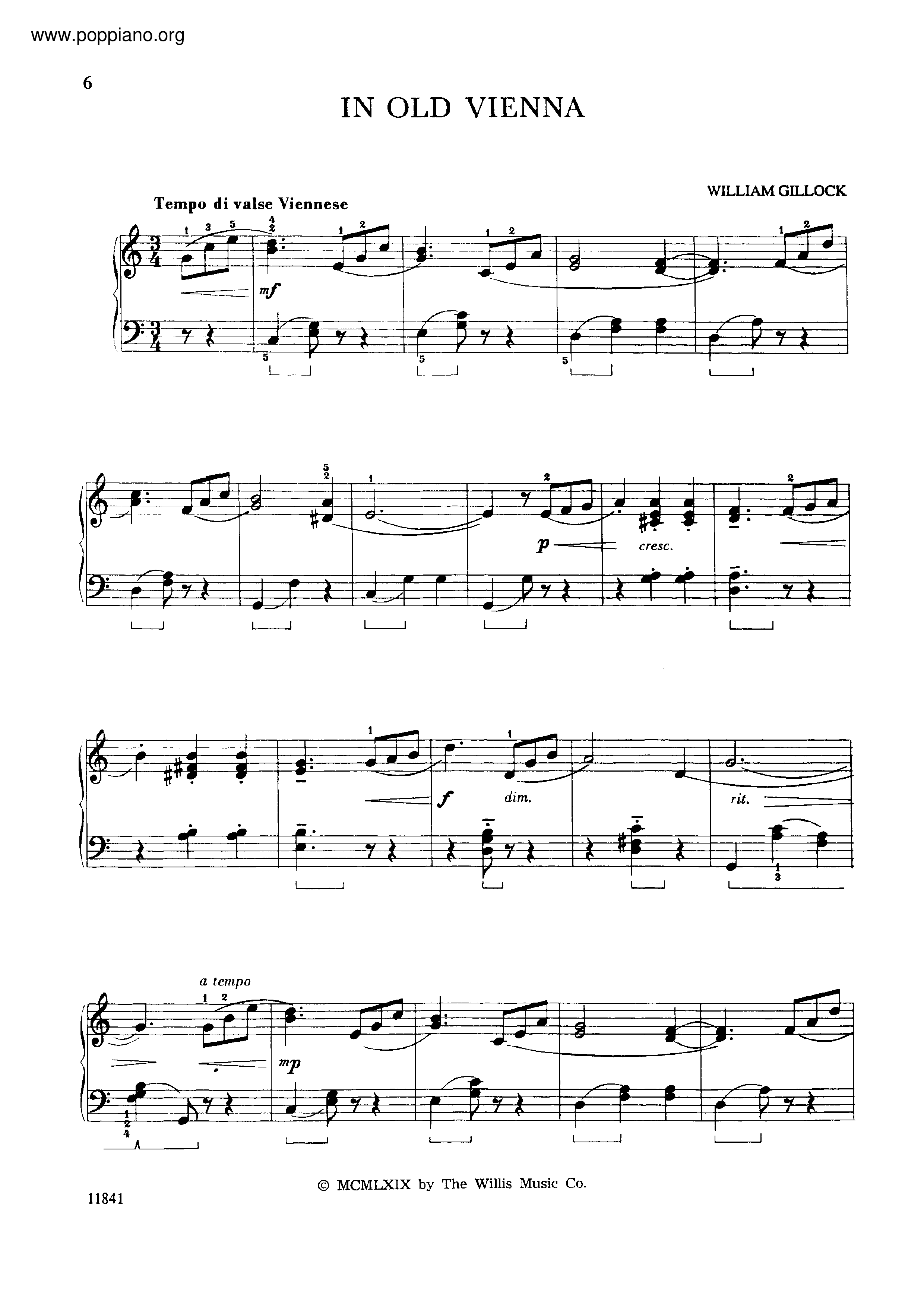 In Old Vienna Score