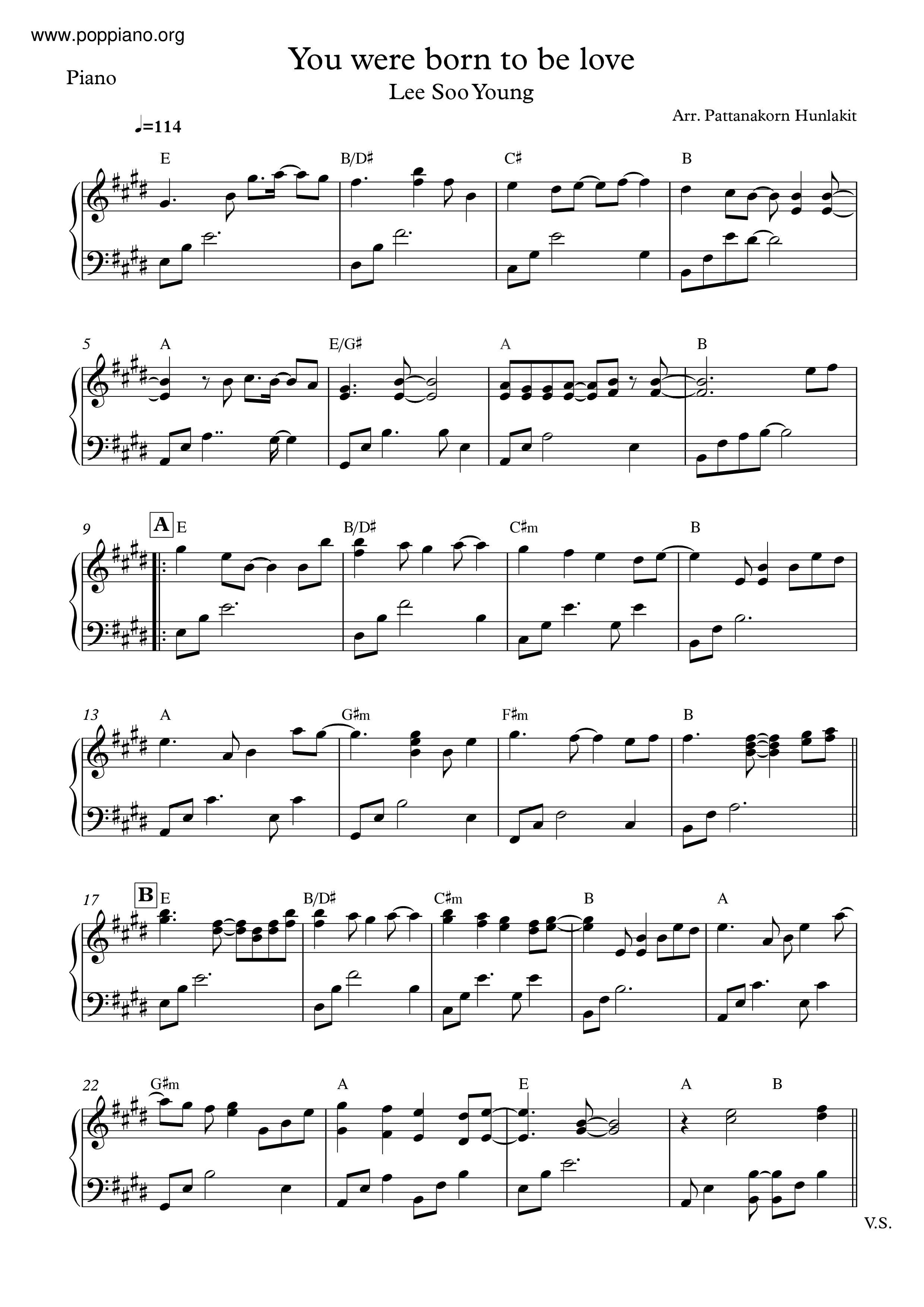 You Were Born To Be Loved Score