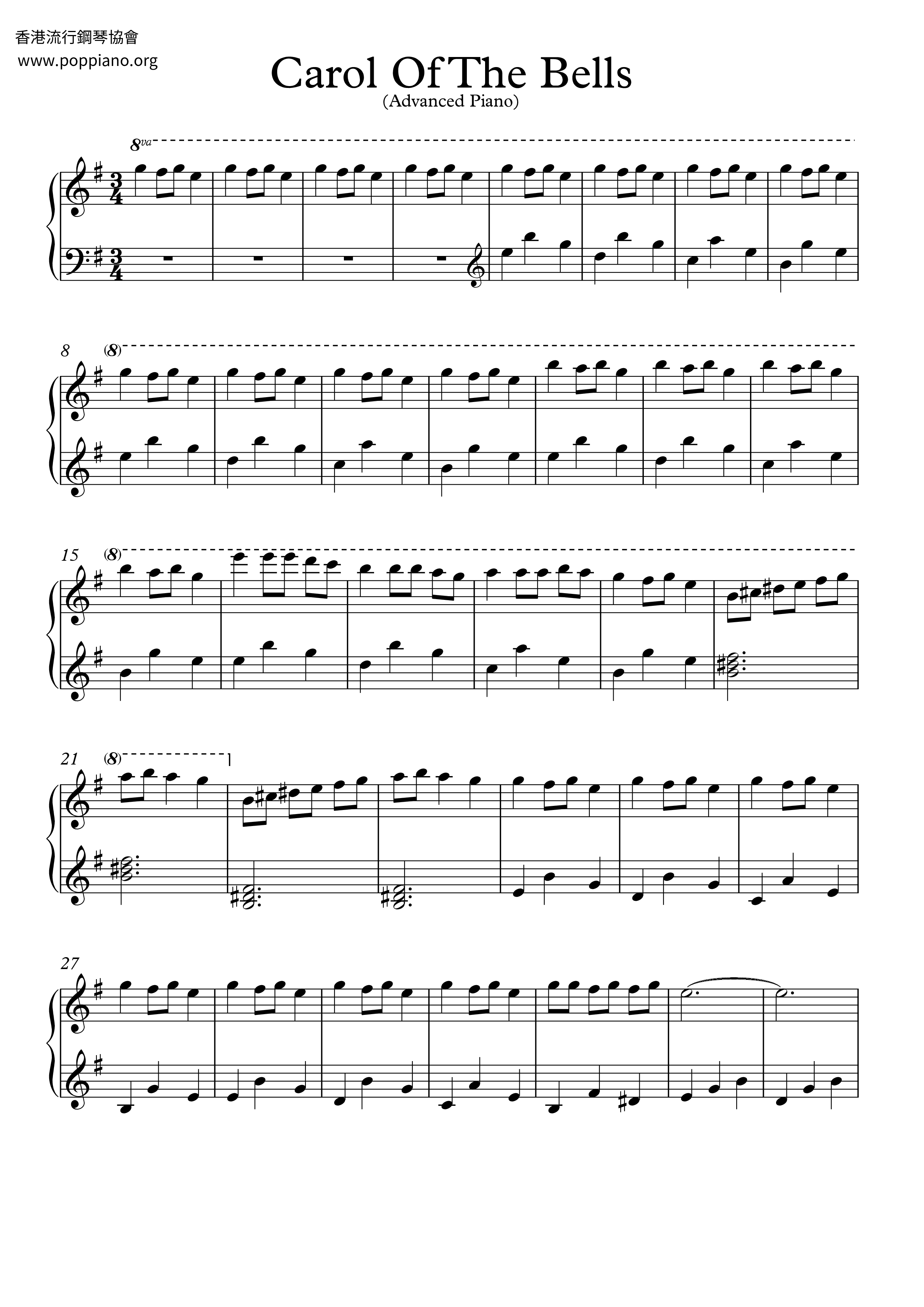 Carol Of The Bells Score