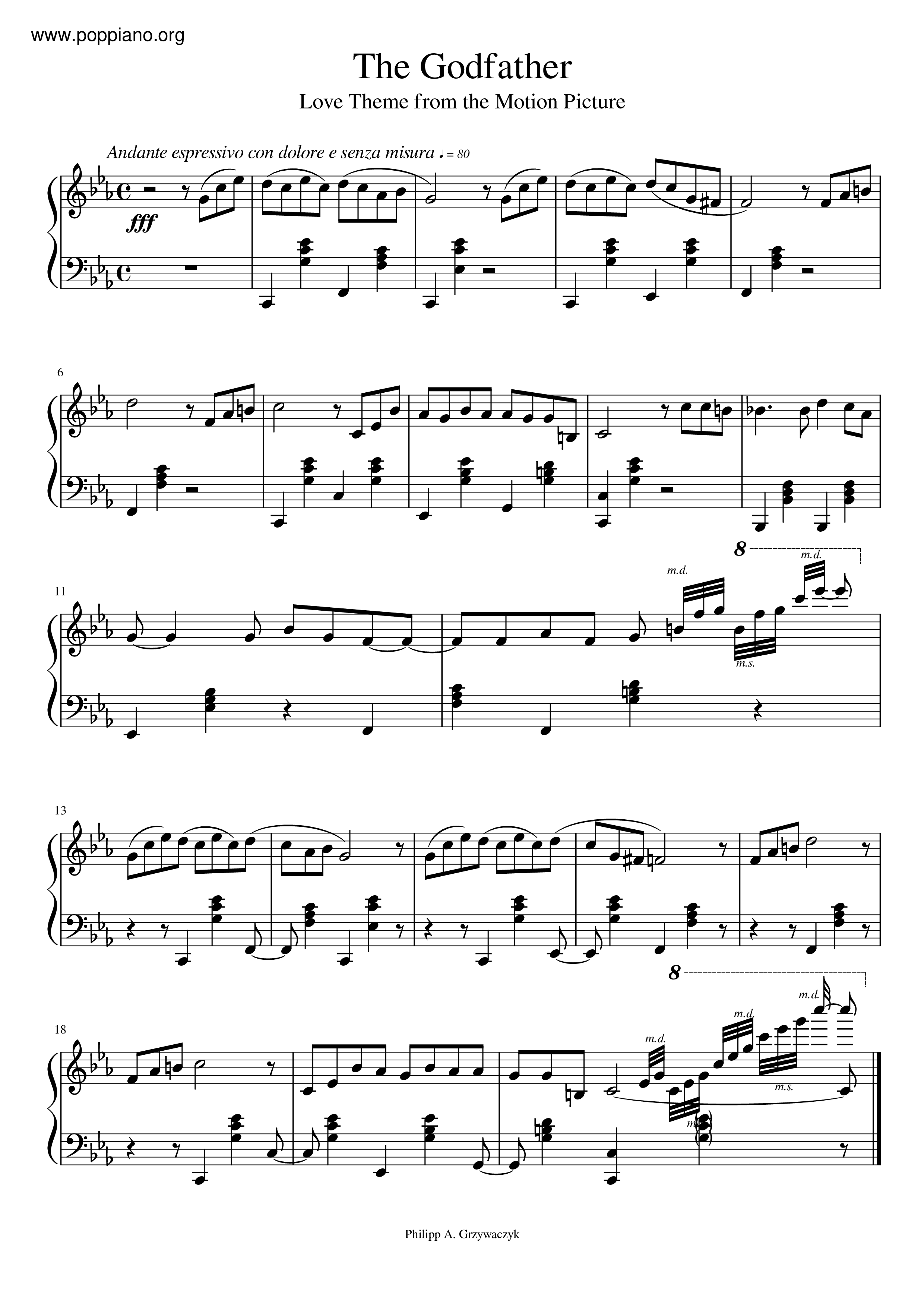 Love Theme From The Godfather (Speak Softly Love) Score