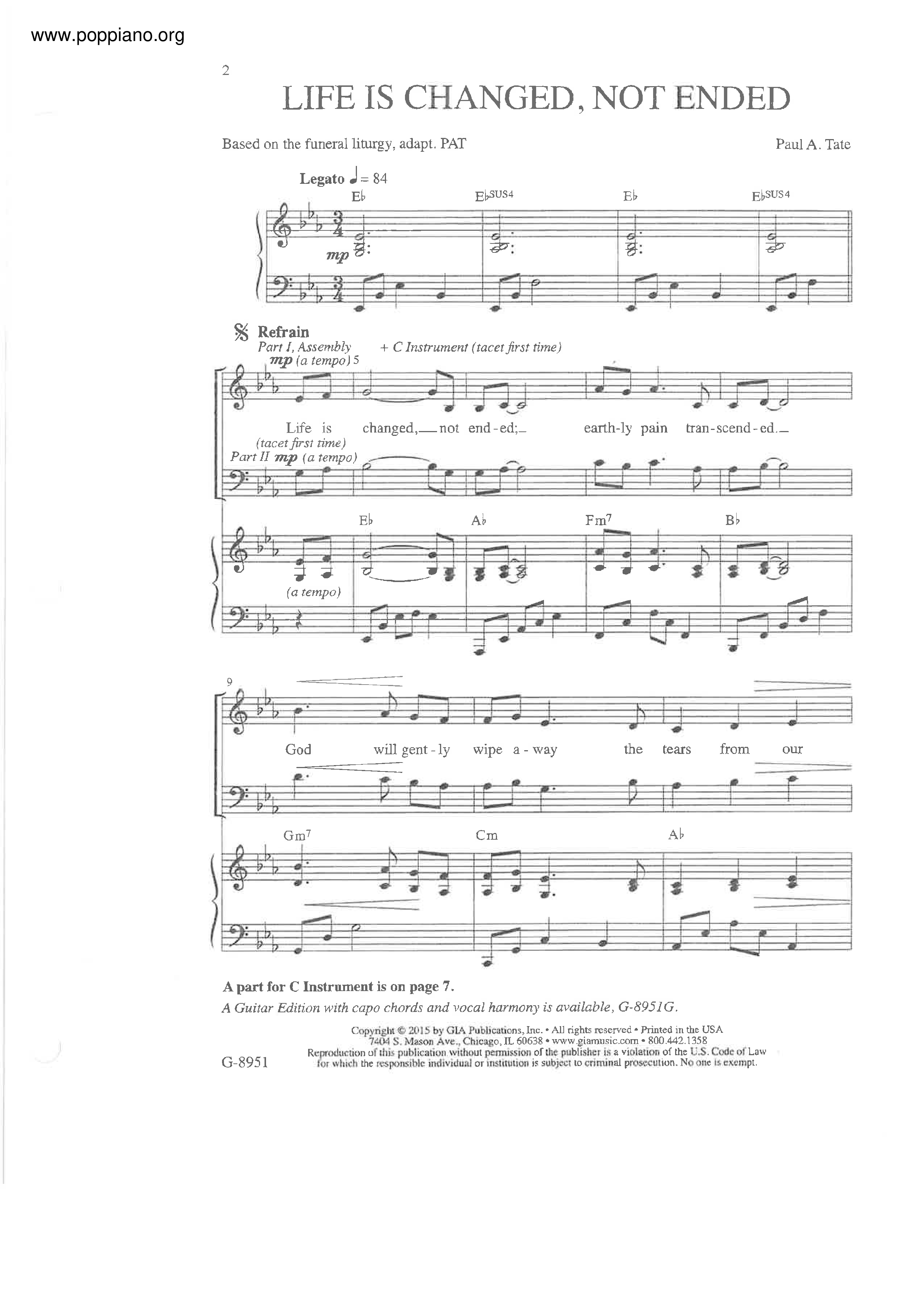 Life Is Changed, Not Endedピアノ譜