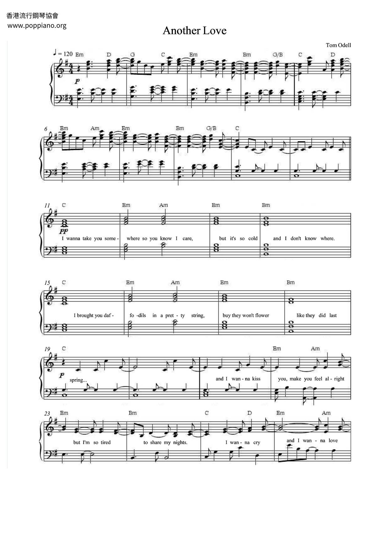 Another Love Tom Odell Sheet Music to download and print