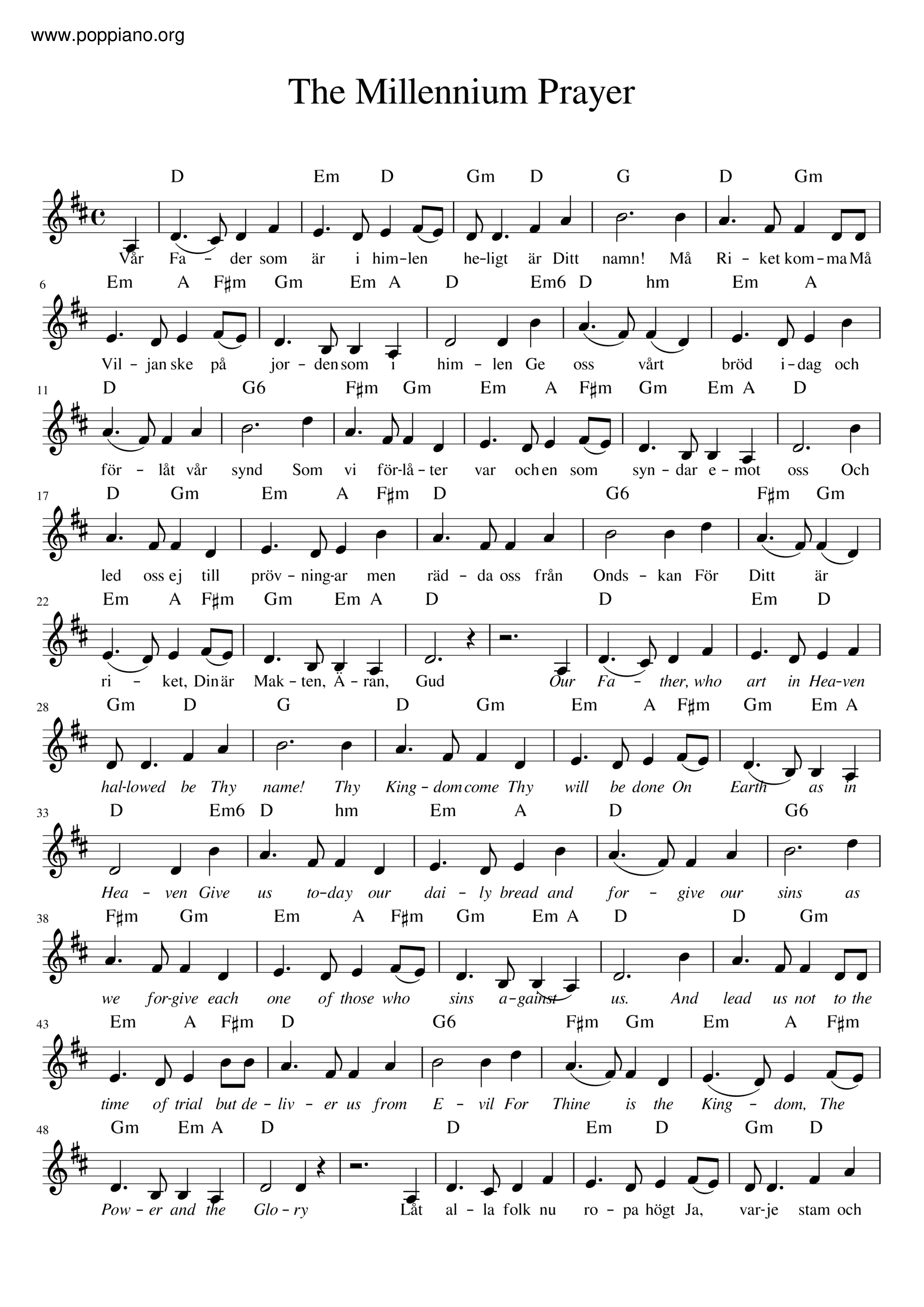 The Millennium Prayer琴谱