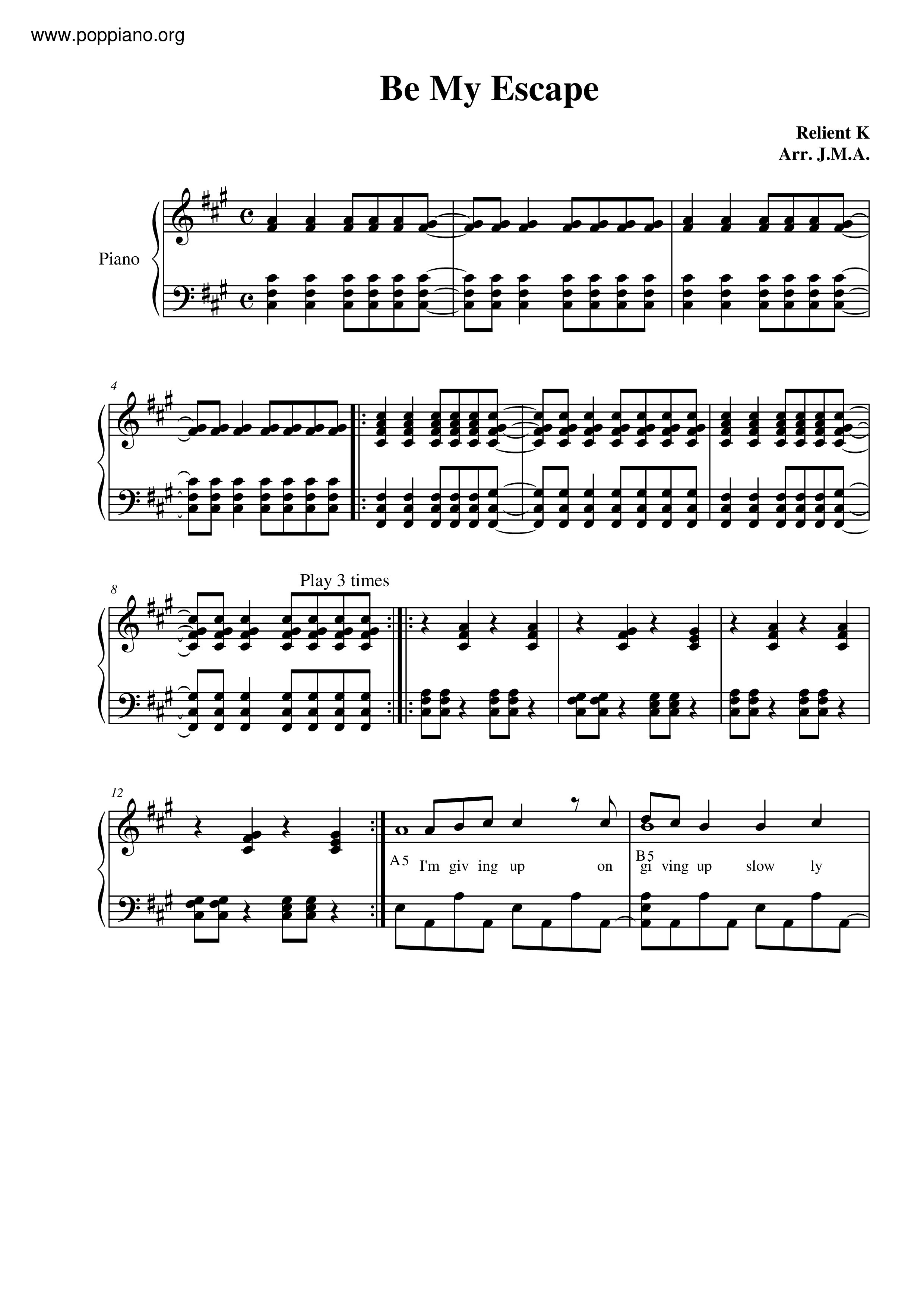 Be My Escape Score