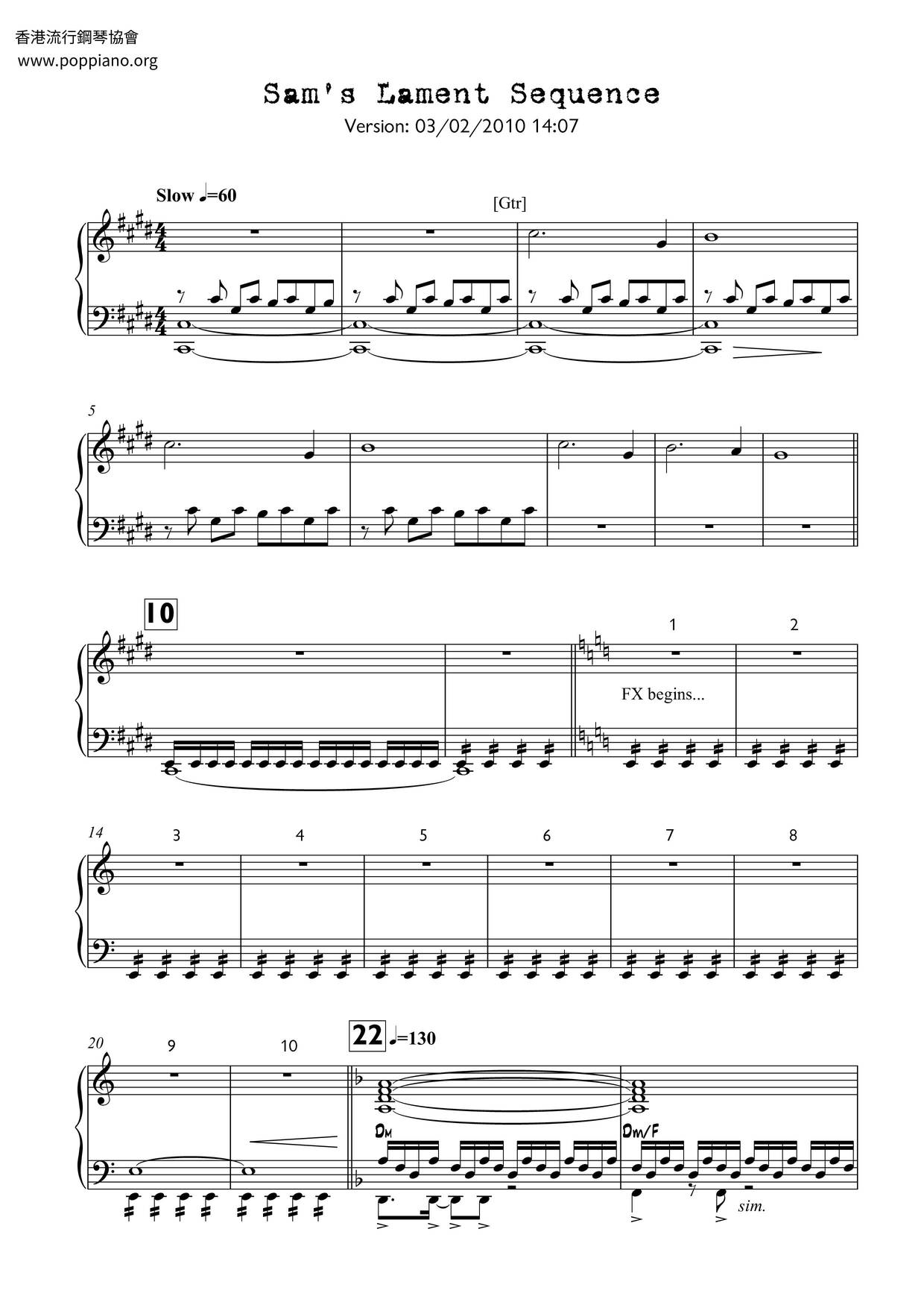 Sam's Lament Sequence Score