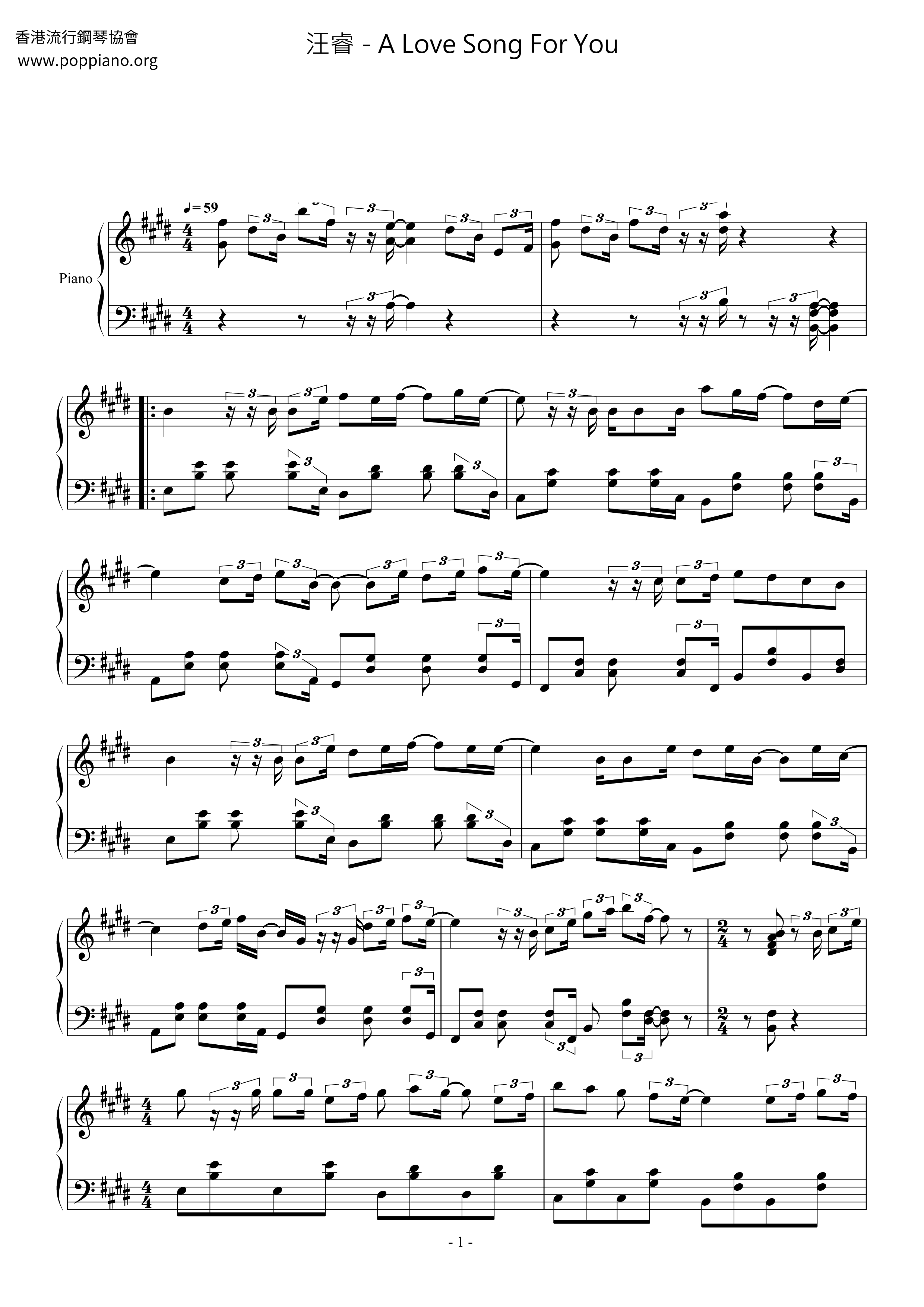 A Love Song For You Score