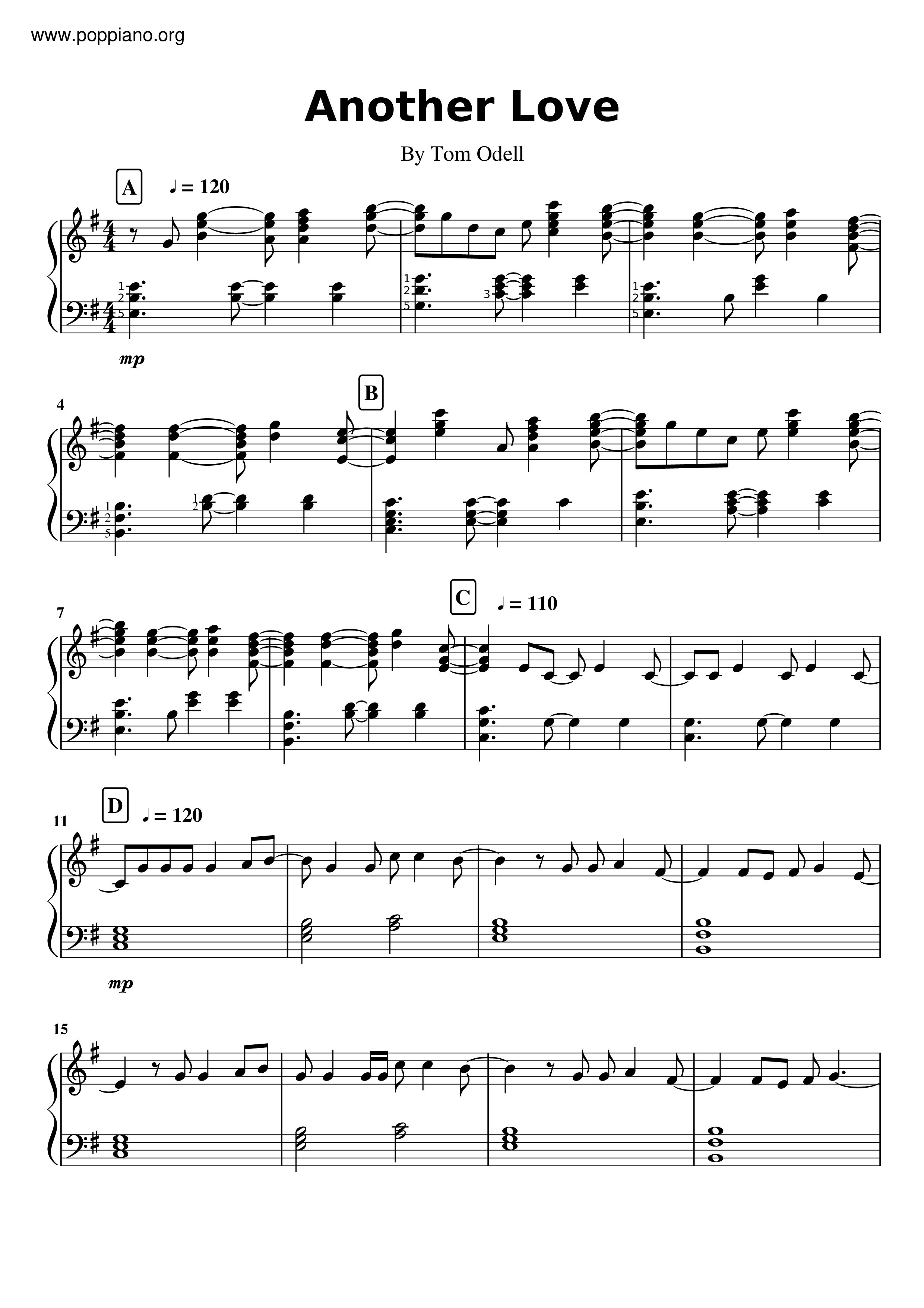 Another Love Sheet Music, Tom Odell