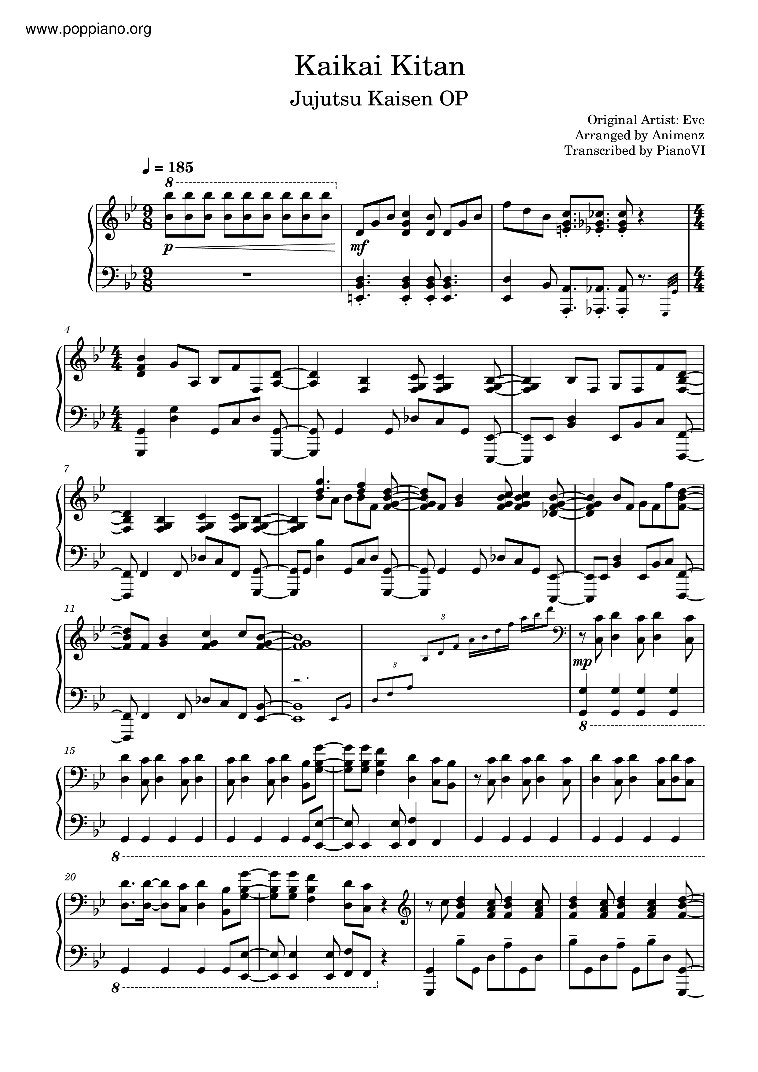 Jujutsu Kaisen Op - Kaikai Kitan琴譜