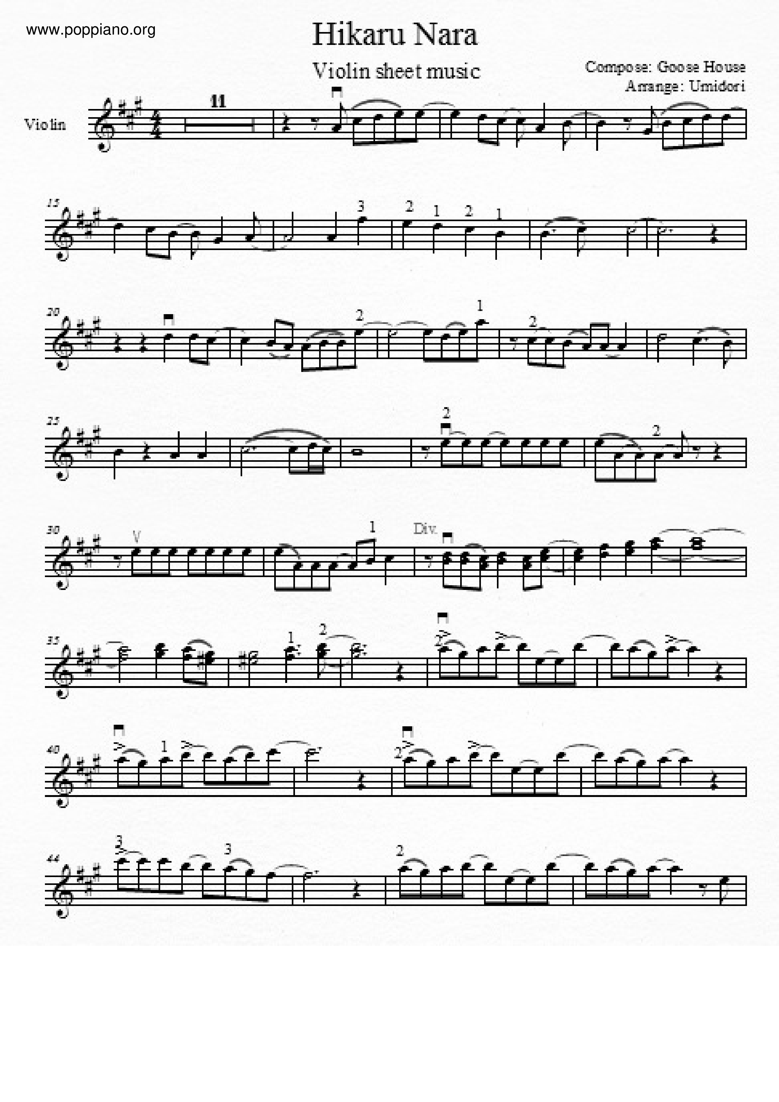 ☆ 四月是你的謊言 - Hikaru Nara, Sheet Music