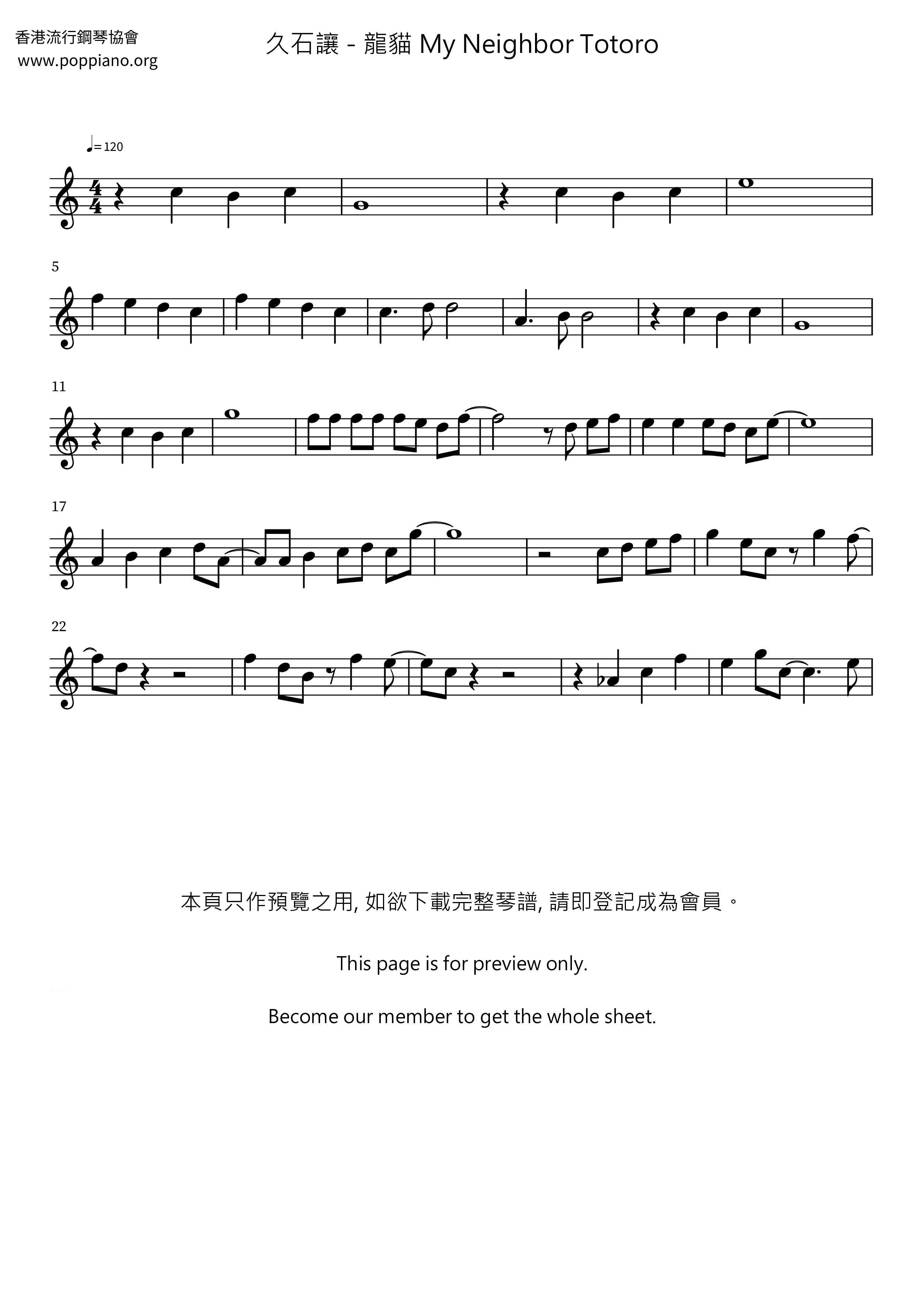 龍貓 My Neighbor Totoroピアノ譜