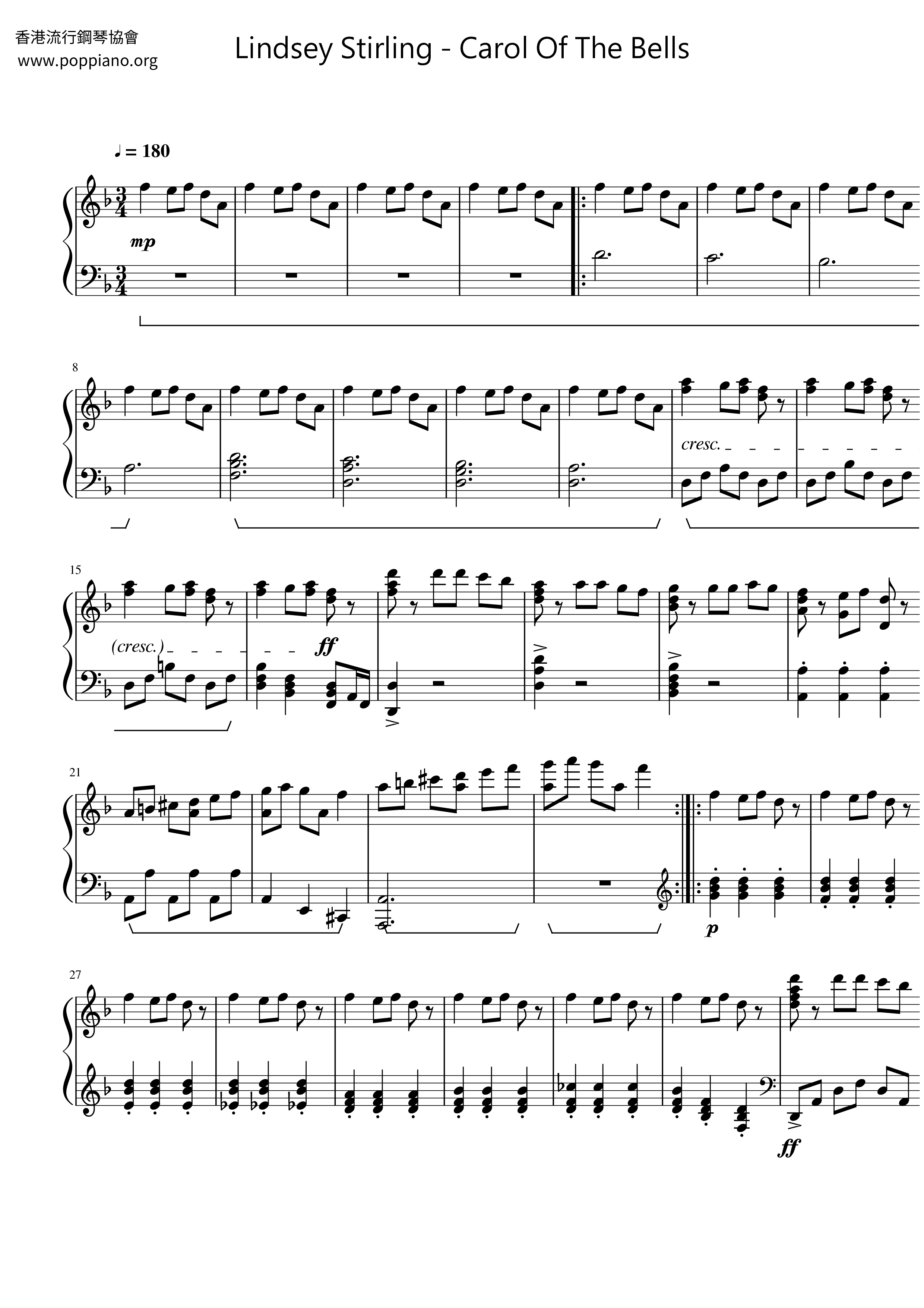 Carol Of The Bells Score