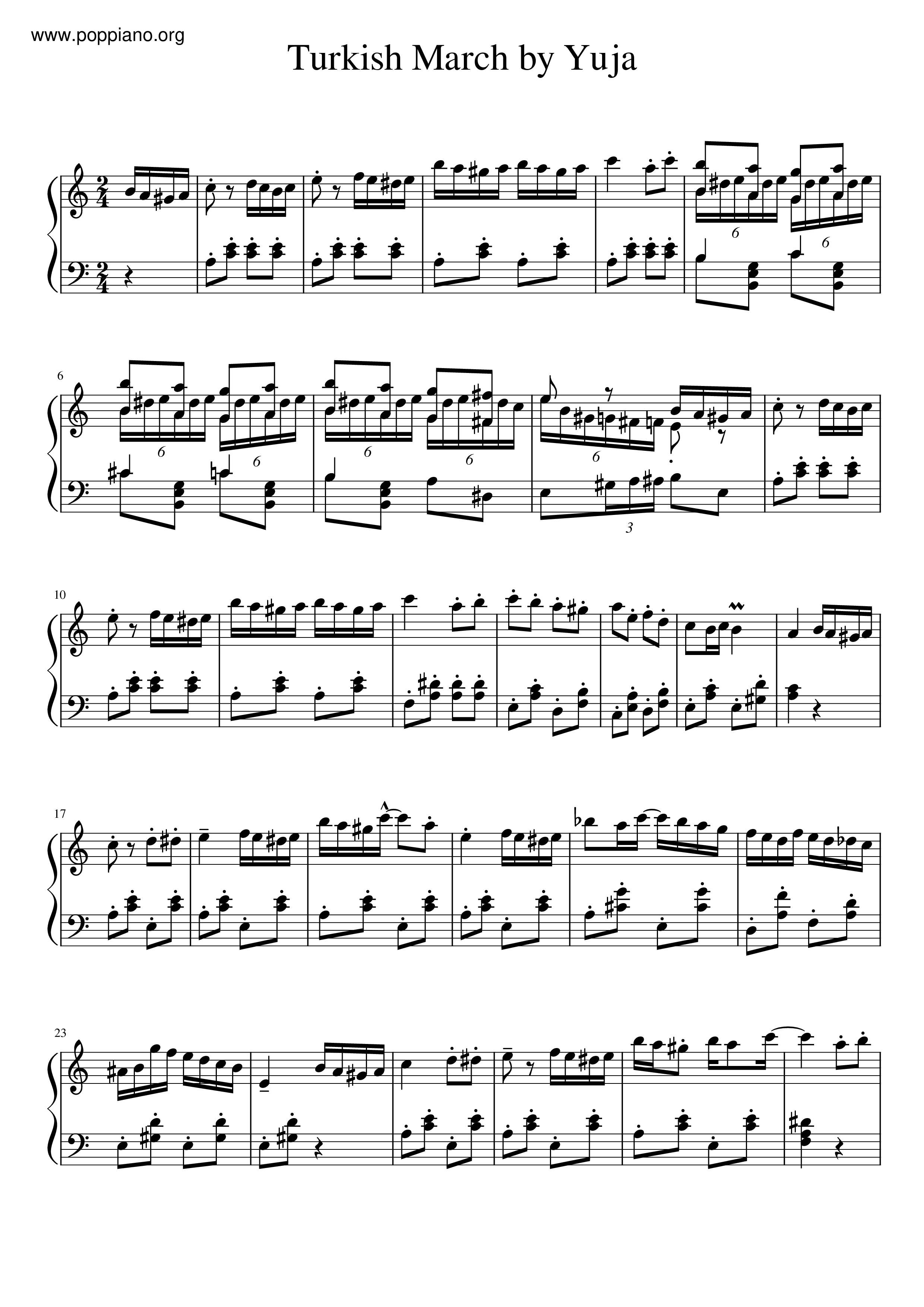 Variations on the Turkish March (Odeonsplatz) Score