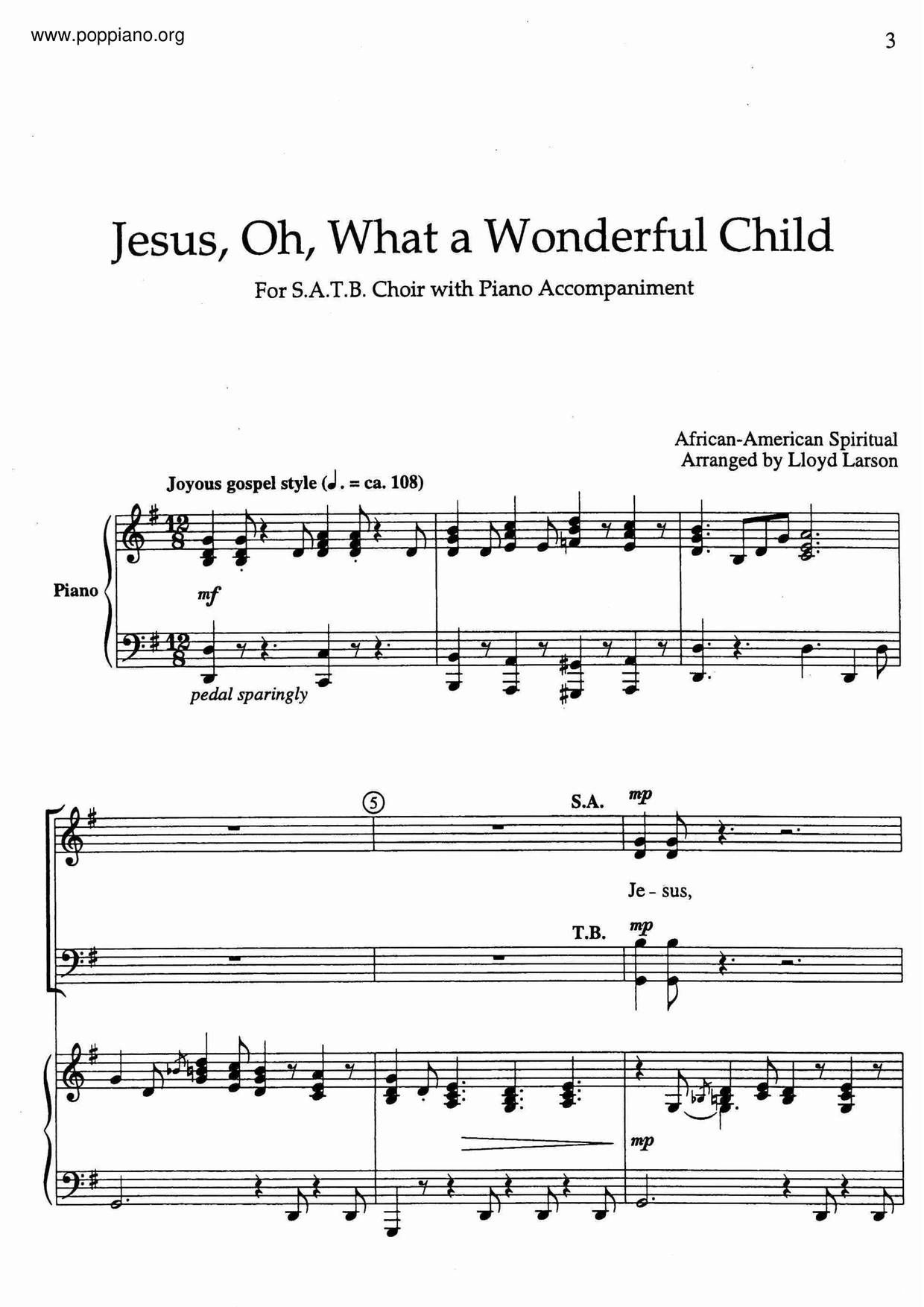 Jesus, Oh, What A Wonderful Child Score