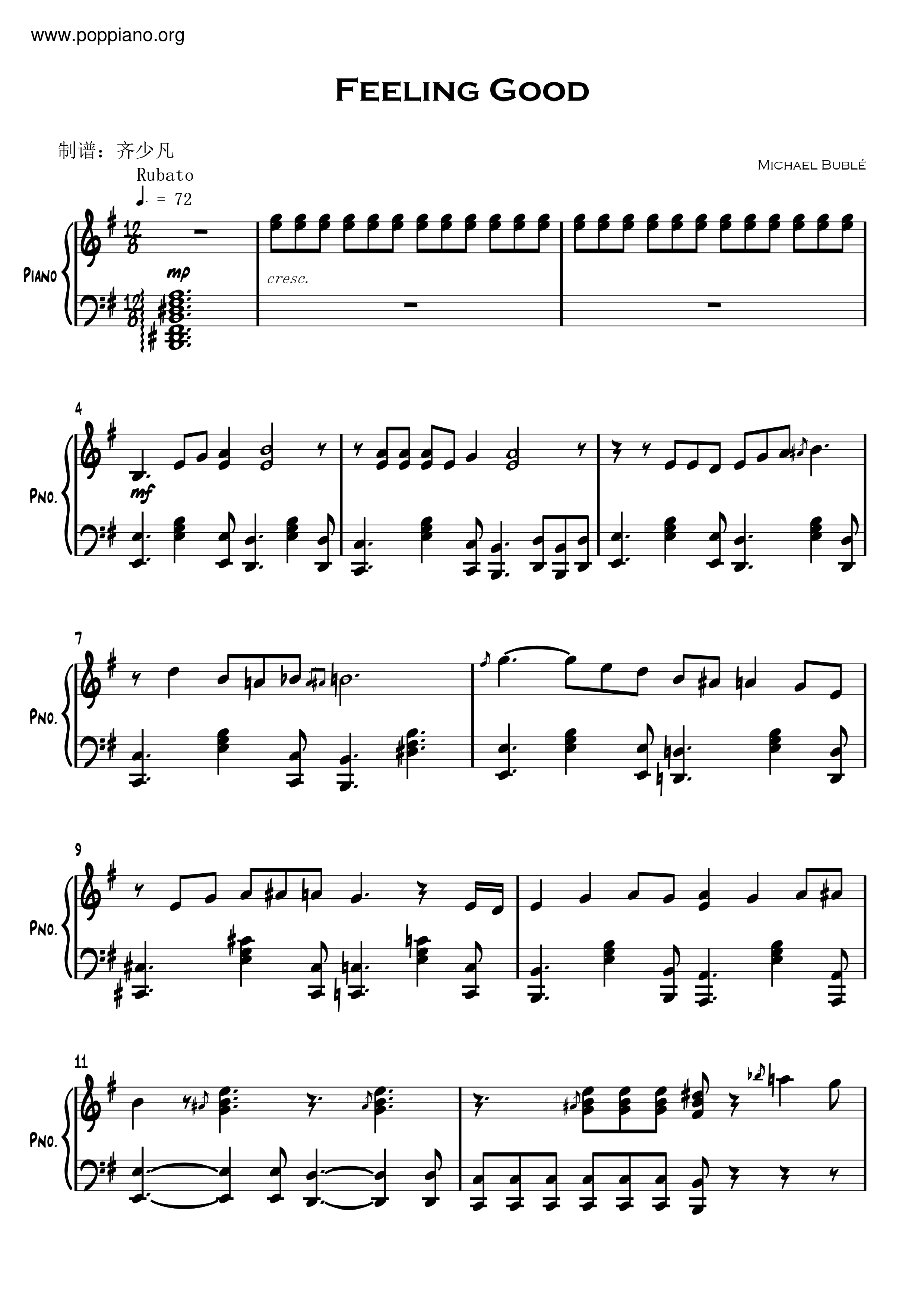 Michael BubleFeeling Good Sheet Music pdf, Free Score Download ★
