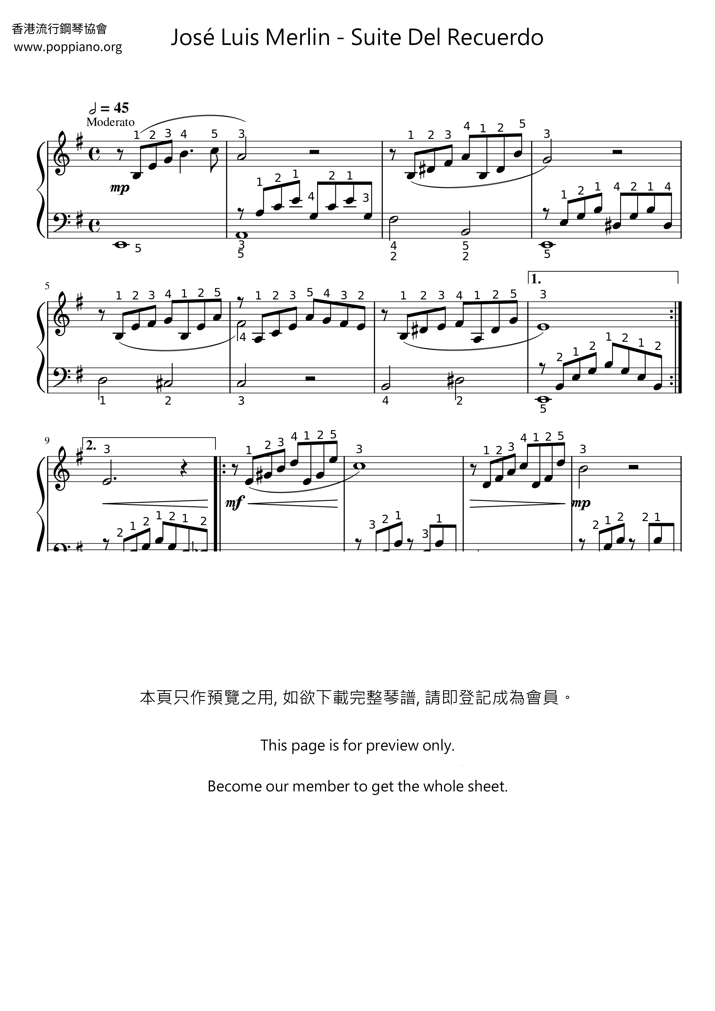 Suite Del Recuerdo Score