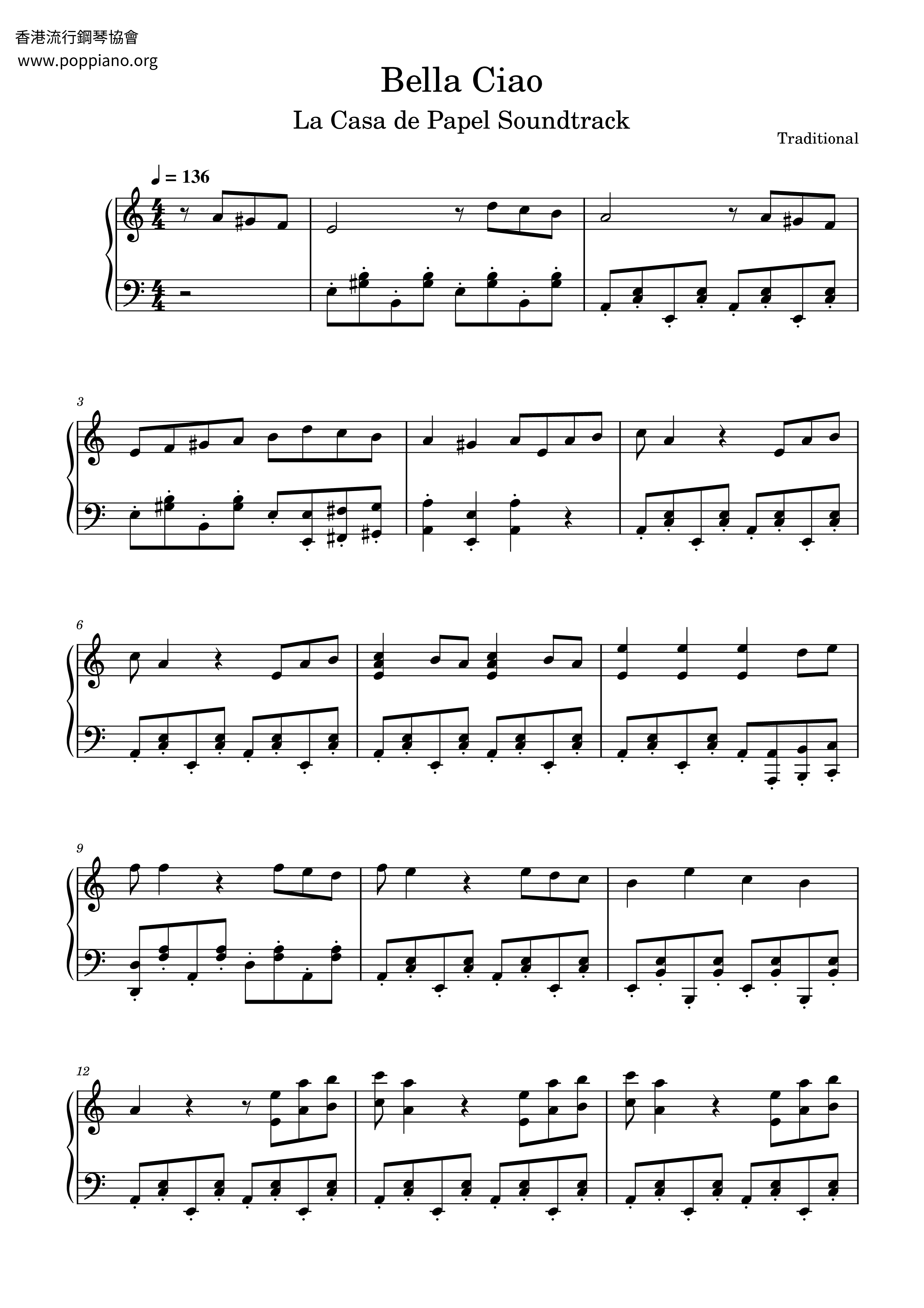 Bella Ciao琴譜